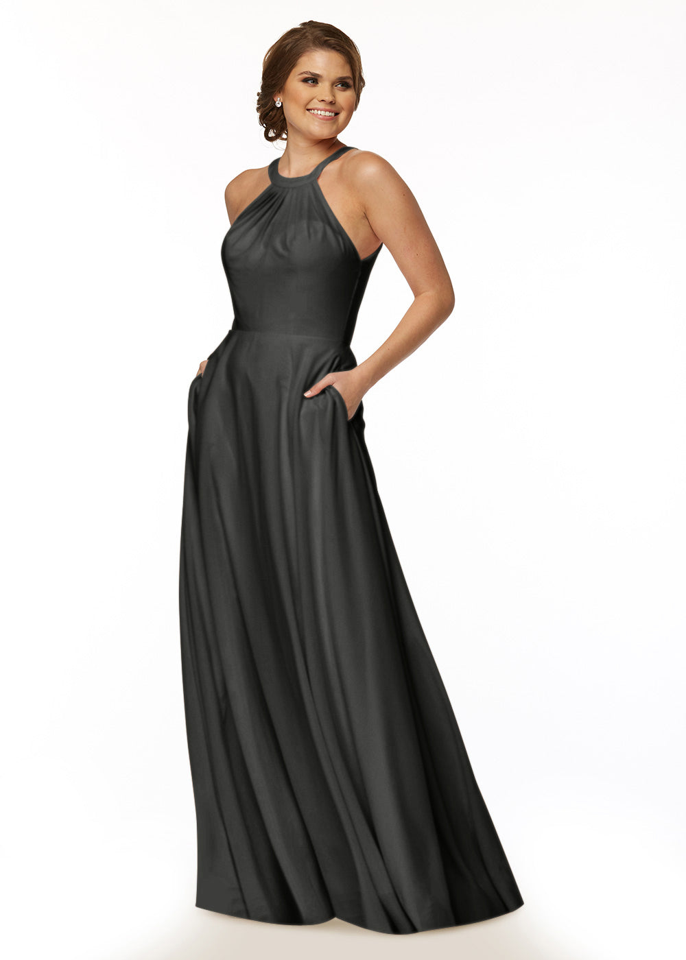 Elegant 83002 Stretch Chiffon A-Line Bridesmaid Dress with Adjustable Halter Neck - Perfect for Weddings, Formal Events & Special Occasions