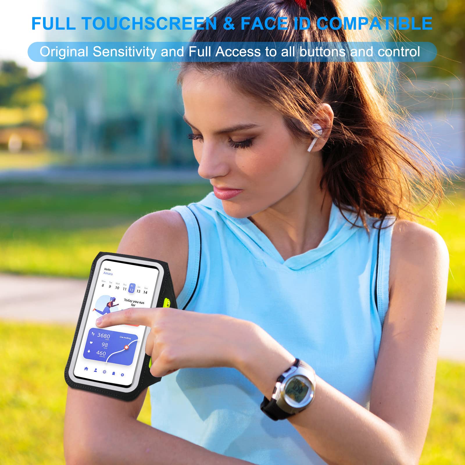 Running Phone Armband with Zipper Pocket - Water Resistant Sports Arm Band for iPhone 16/15/12/11 Pro & Galaxy S24/S20 (Fits Up to 6.7