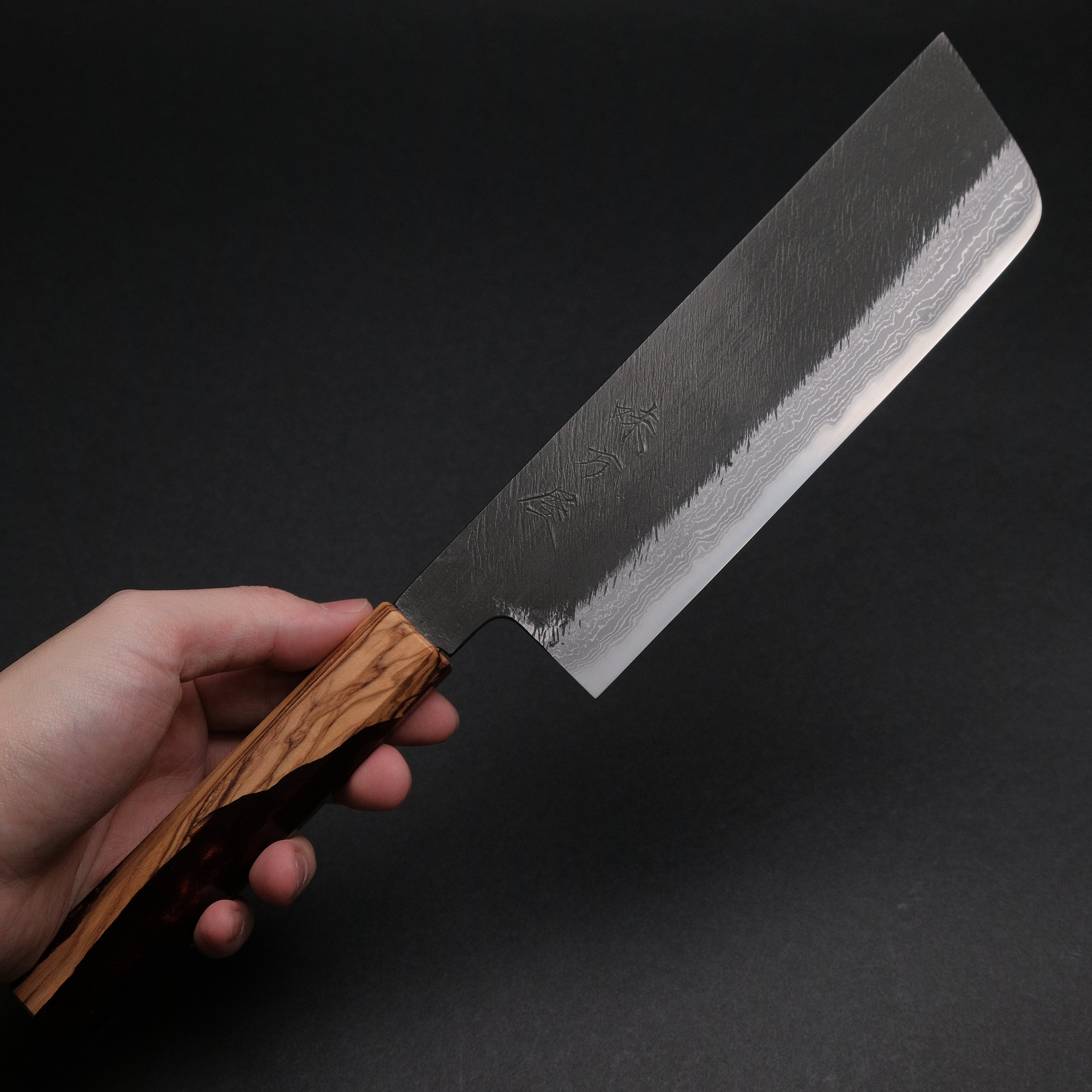 Ajikataya White #2 Matsuba Damascus Nakiri Knife 180mm - Premium Japanese Kitchen Knife with Olive Wood & Resin Handle (#16) - Perfect for Sushi, Vegetables & Precision Cutting