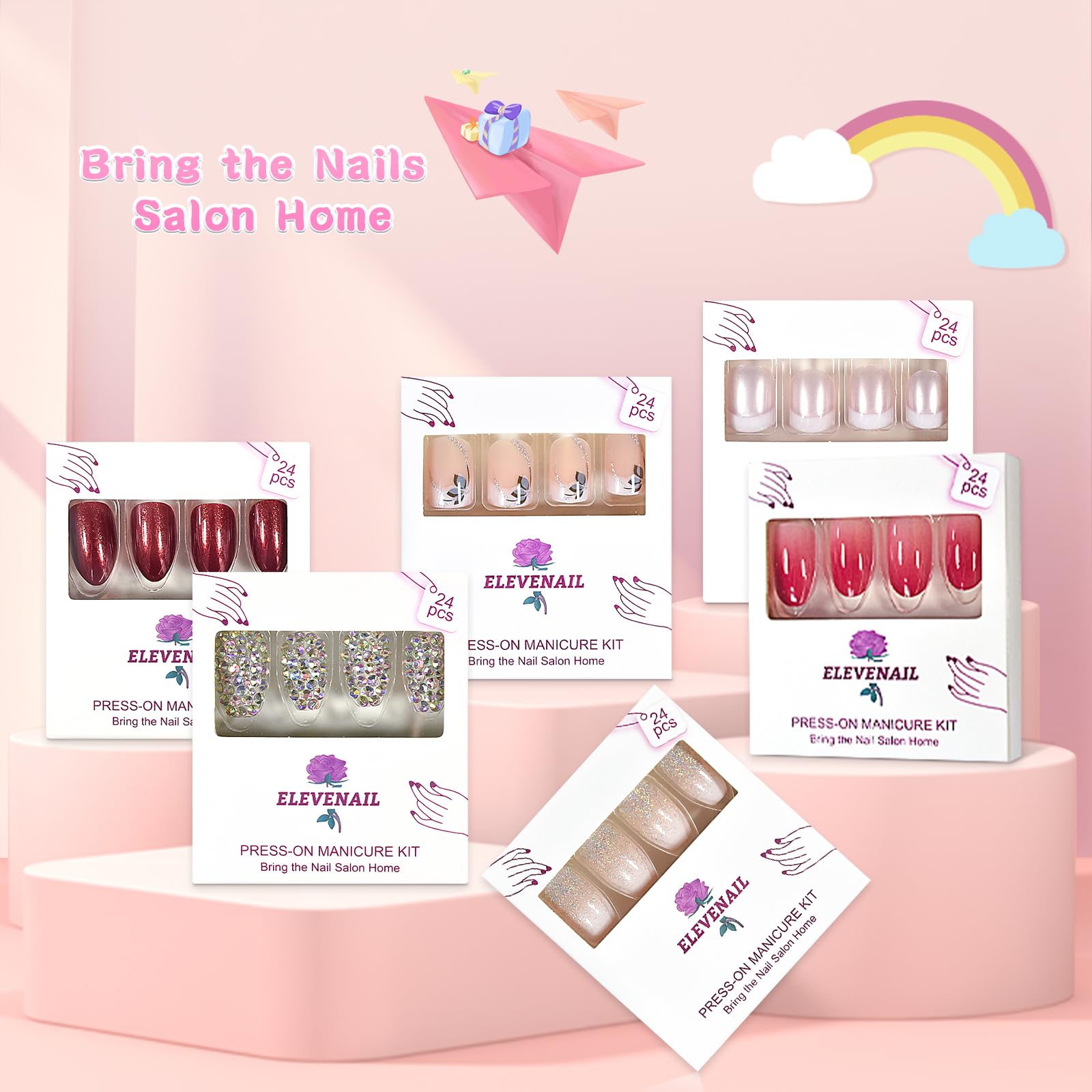 Natural Nude White Press on French Nails - Short Squoval Fake Nails Tips for Salon Manicure | Reusable DIY Artificial Nails for Daily Office & Home Wear | Perfect for Work, Weddings & Special Occasions