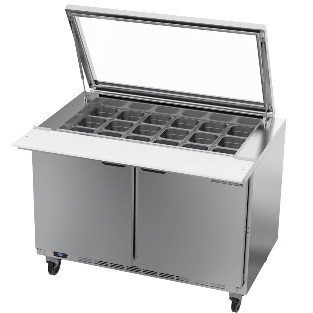 Beverage Air 48 Inch Commercial Sandwich Salad Prep Table - 18 Pan Refrigerated Megatop with 2 Doors for Restaurants, Delis & Catering Services