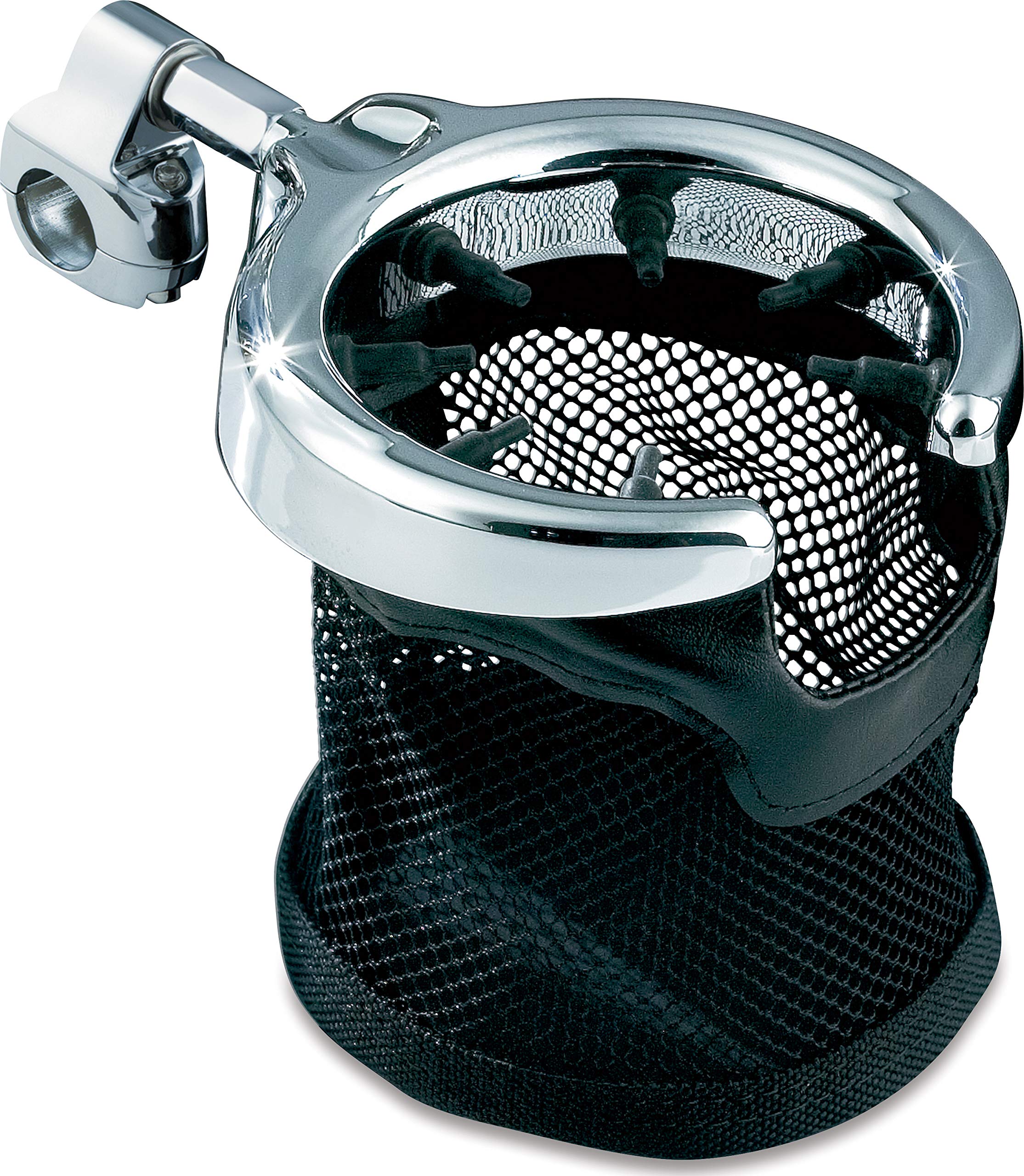 Kuryakyn 1484 Chrome Motorcycle Cup Holder with Mesh Basket - Fits Harley-Davidson 1/2