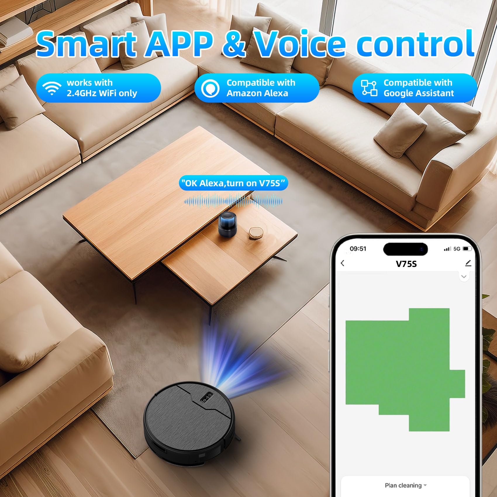 Smart Robot Vacuum and Mop Combo with 6 Cleaning Modes | 3000Pa Strong Suction | Self-Charging | WiFi/App/Alexa Control | Large Dustbin & Water Tank | Ideal for Hard Floors, Carpets & Pet Hair | Perfect for Daily Home Cleaning & Pet Owners