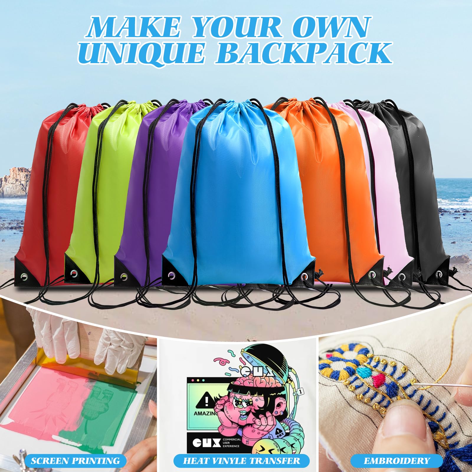 12 Pack Waterproof Drawstring Backpacks - Lightweight Sports String Bags for Gym, Running, Travel & Outdoor Activities | Bulk Sports Backpack Set for Men & Women