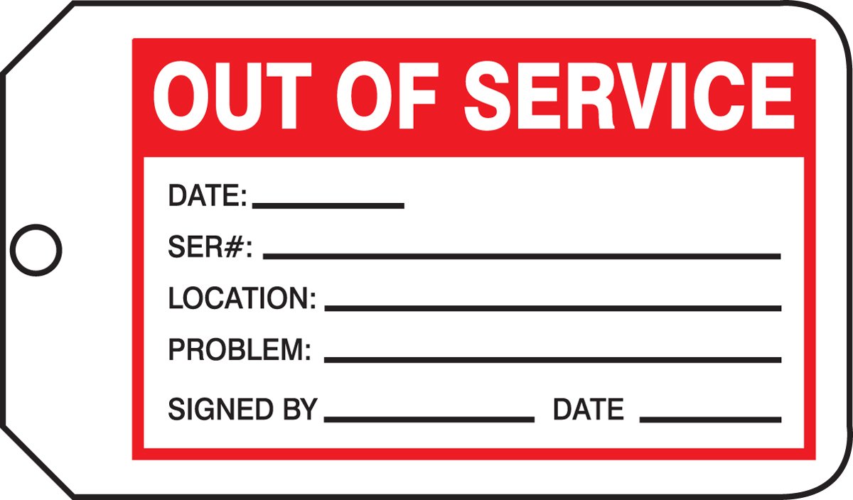 Accuform MMT330CTP PF-Cardstock Production Control Tags - 'Out of Service' Legend, 5.75