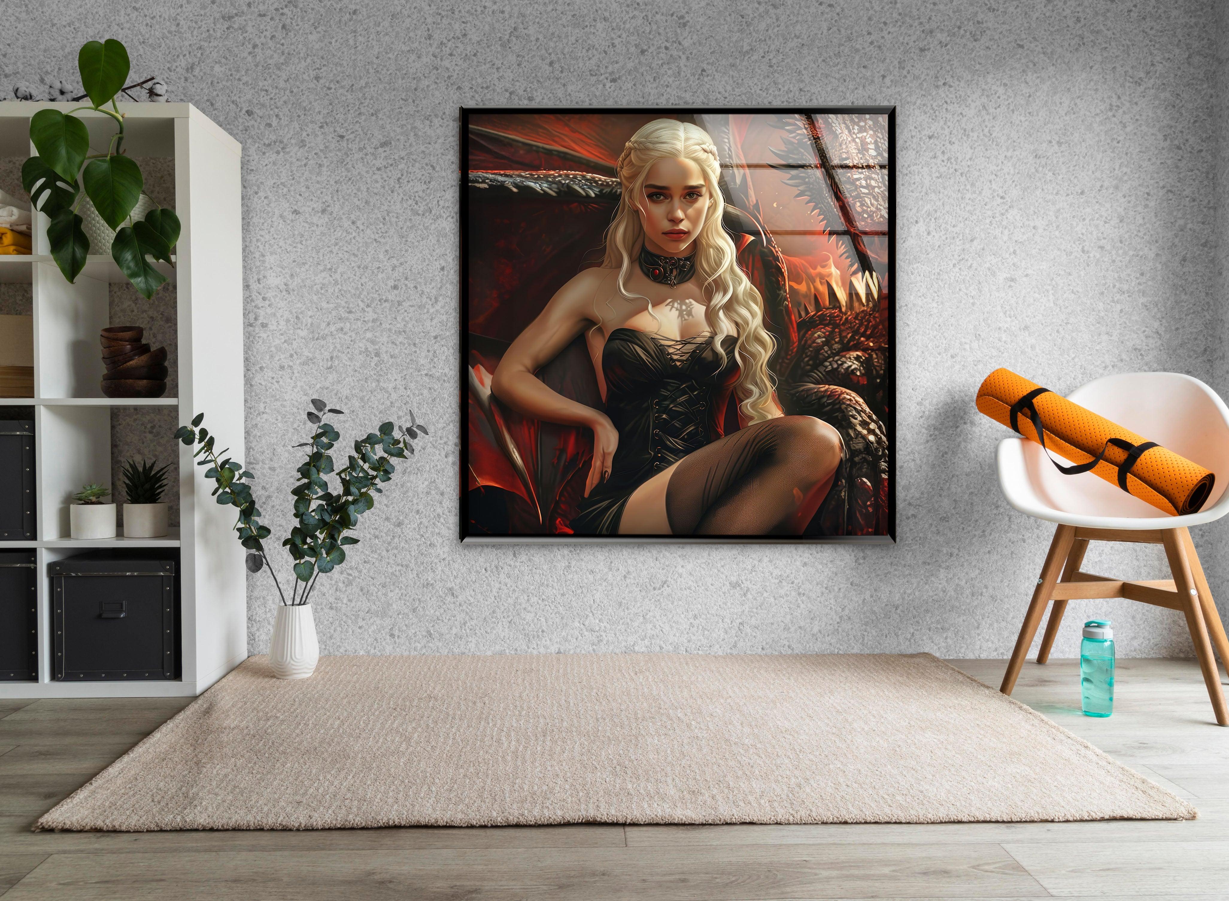 Daenerys Targaryen Glass Wall Art - Handmade Dragon Queen Decor for Game of Thrones Fans - Perfect for Living Room, Bedroom, or Office Decor