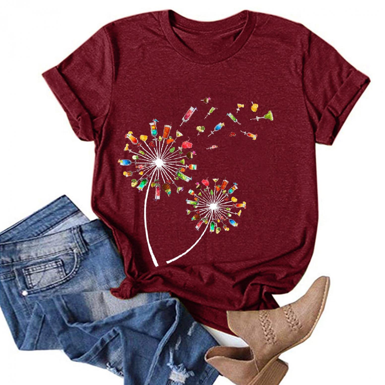 FABUIRT Women's Sunflower Graphic T-Shirt - Plus Size Loose Blouse, Casual Short Sleeve Dressy Top for Girls | Perfect for Summer Outfits, Beach Wear & Casual Date Nights