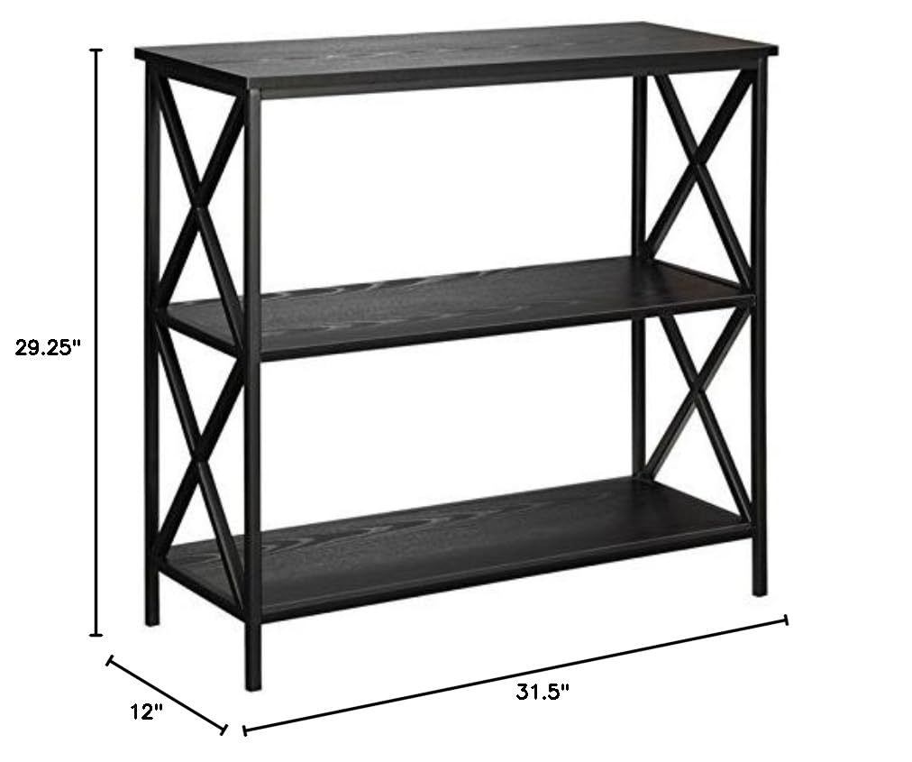 Pemberly Row 2 Shelf Bookcase - Black Wood Finish Book Shelf for Living Room, Bedroom & Office Storage