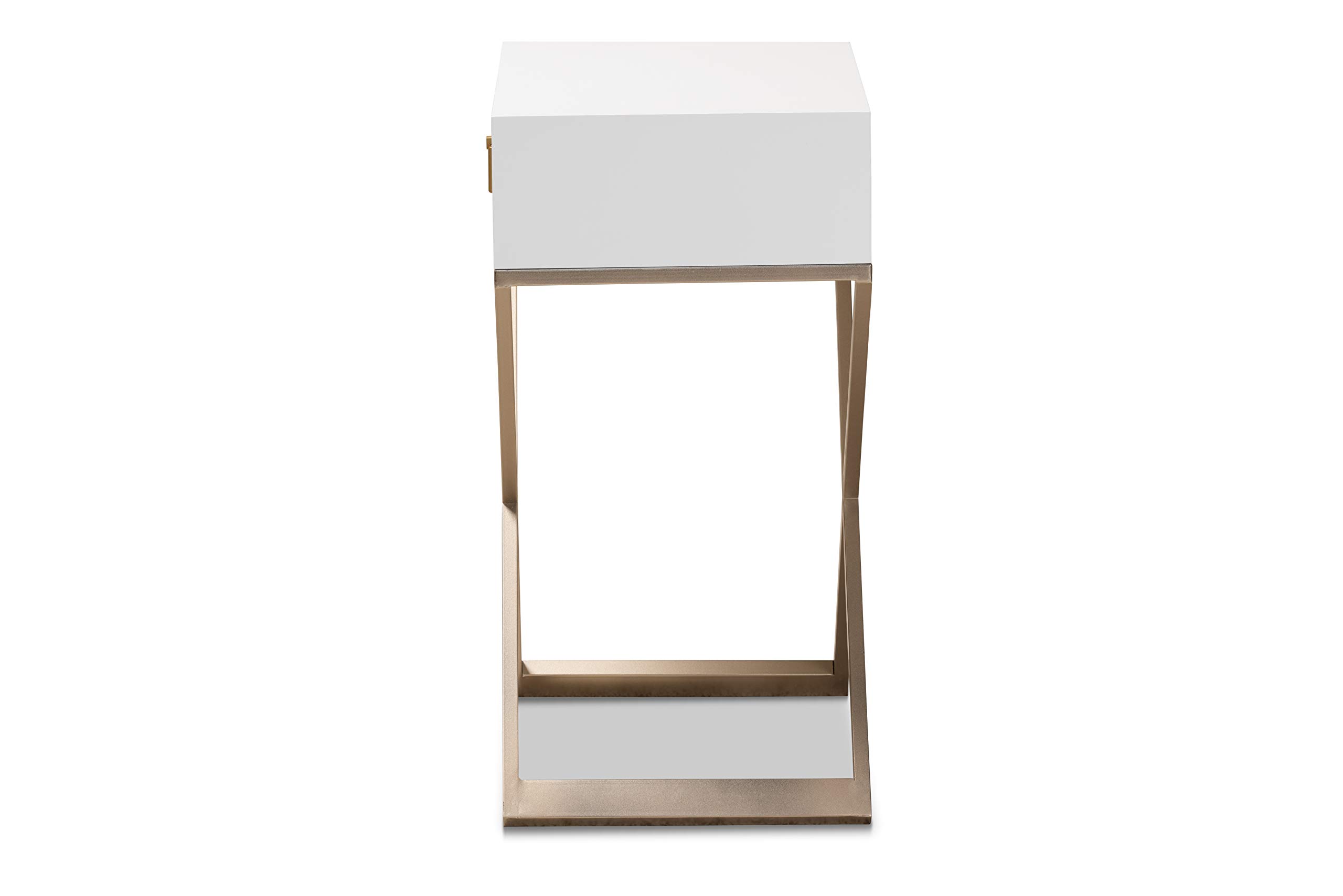 Baxton Studio Modern Nightstand - White, Brass & Gold Finish Bedside Table for Bedroom, Living Room & Guest Room - Stylish & Functional Storage Solution