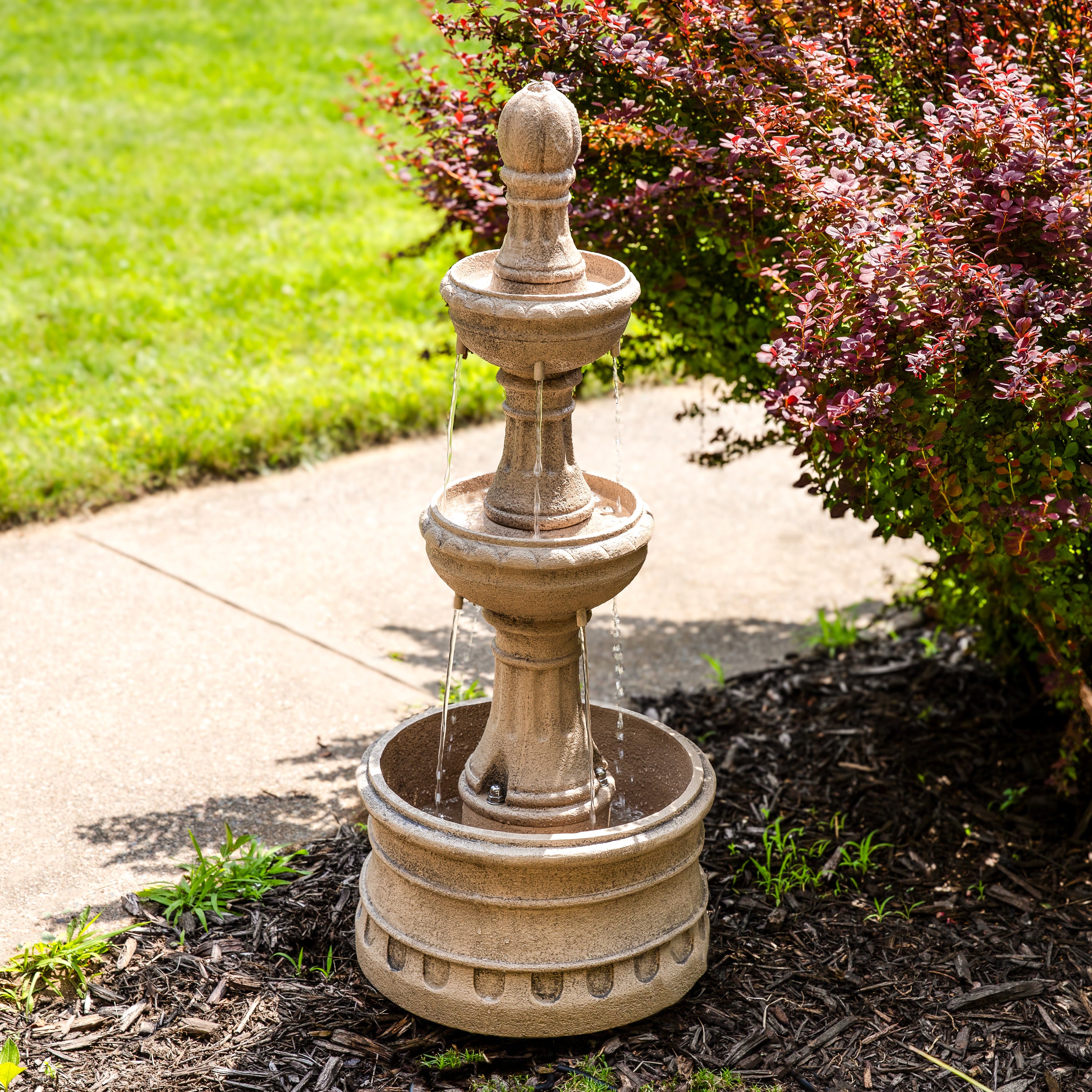 Sunnydaze Cyprus 3-Tier Polyresin Outdoor Water Fountain - 39 Inch Height, Garden Decor, Patio Fountain for Backyard, Porch, and Landscape Decoration