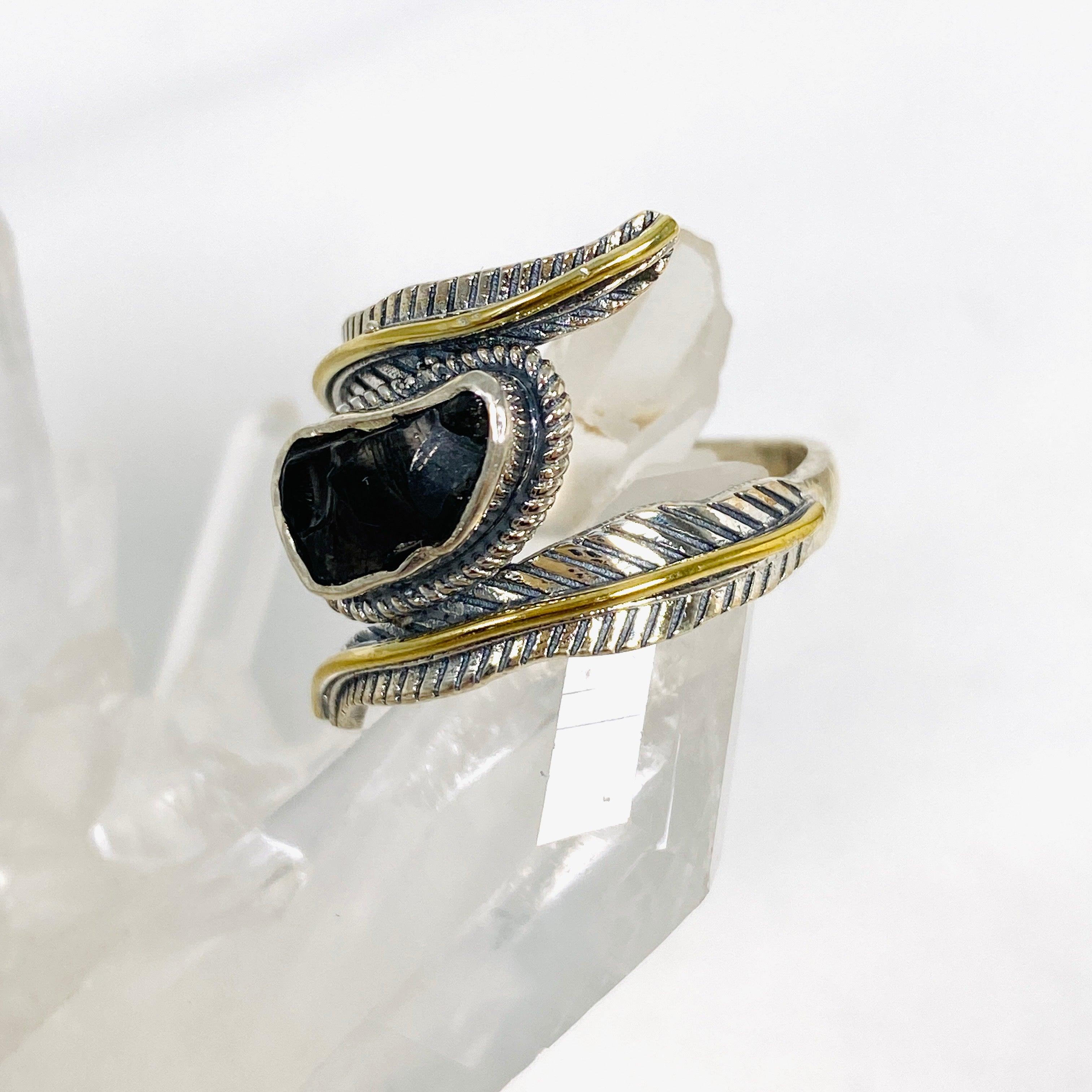 Natural Shungite Leaf Setting Raw Ring R4224 for Men & Women - Healing Crystal Jewelry for Protection & EMF Shielding - Perfect for Meditation, Yoga & Energy Balancing