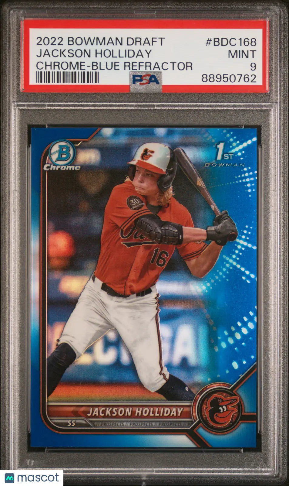 2022 Bowman Draft Chrome Jackson Holliday Blue Refractor PSA 9 /150 Baseball Card - Rare Collectible for Sports Memorabilia & Trading Card Enthusiasts