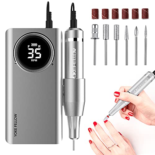 YOKE FELLOW Rechargeable 35000RPM Professional Nail Drill Machine - Portable Electric Nail E File Kit with High Speed for Salon & Home Manicure/Pedicure | Perfect for Nail Art, Acrylics & Gel Polish Application