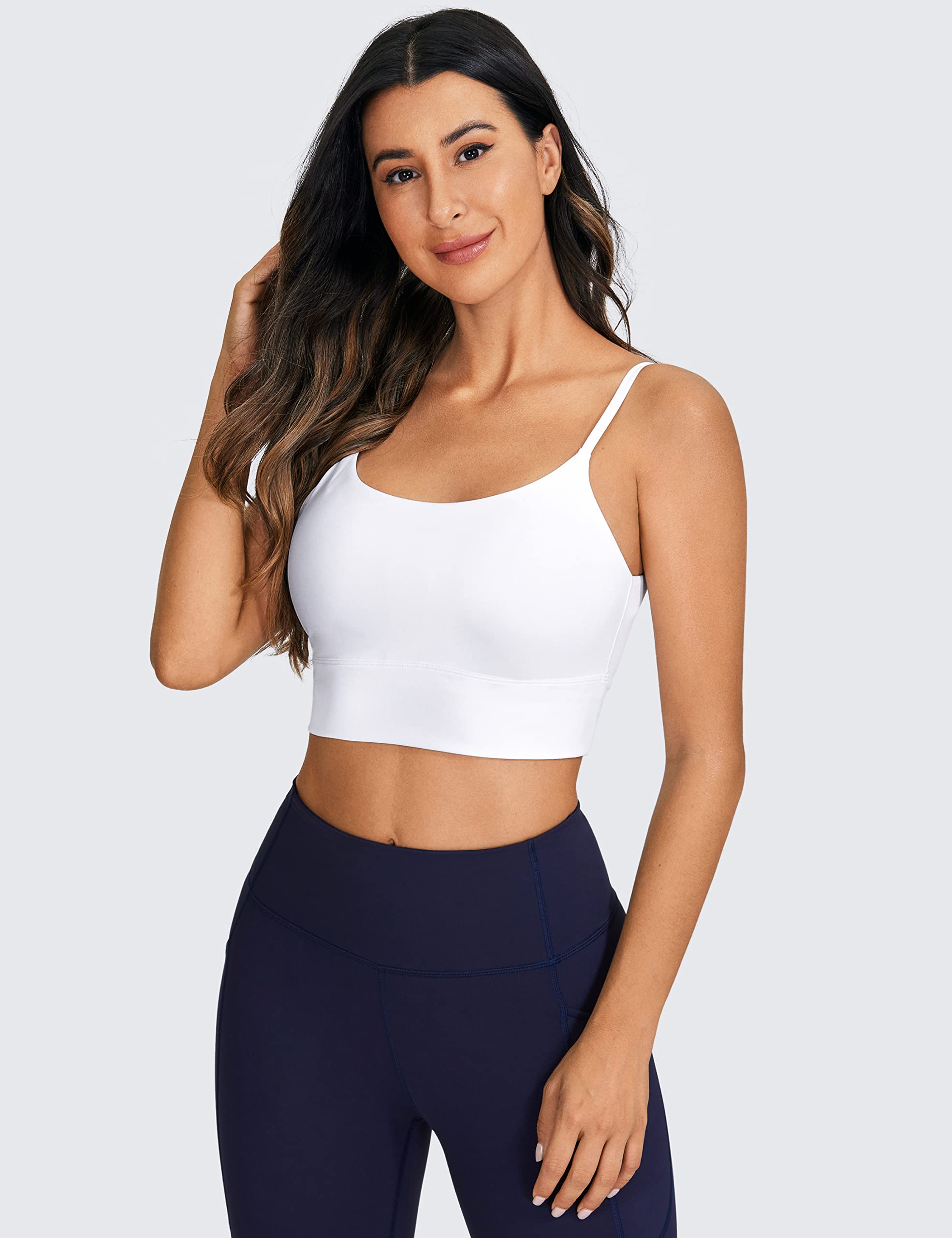 CRZ YOGA Adjustable Longline Sports Bra for Women - V Back Wireless Workout Padded Yoga Camisole Cropped Tank Tops | High Support for Running, Gym & Yoga | Comfortable Breathable Activewear for Fitness & Lounge