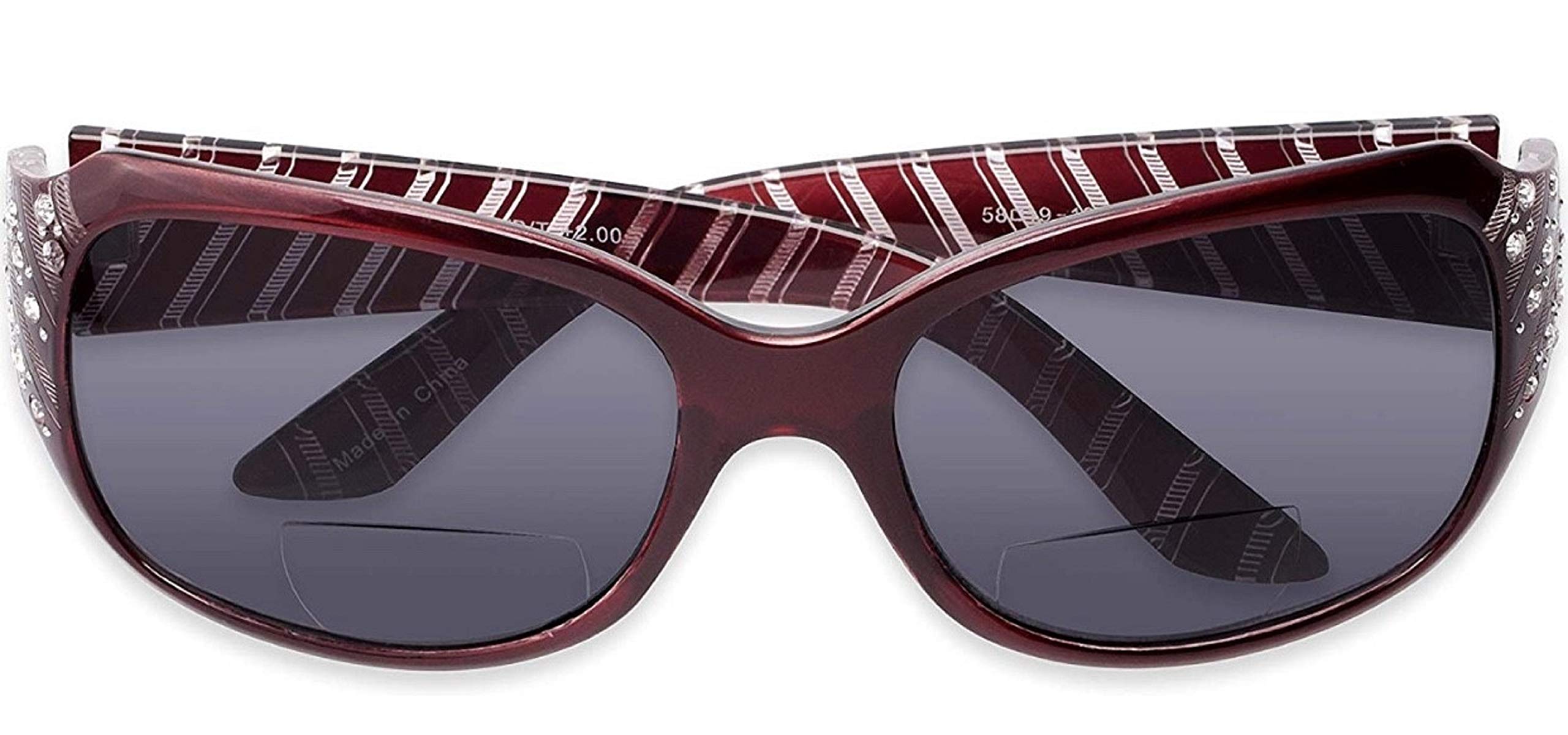 Stylish Bifocal Reading Sunglasses for Women - Fashionable Rhinestone Accented Tinted Readers with +1.25 Magnification (Red) - Perfect for Outdoor Reading, Driving, and Fashion Accessories
