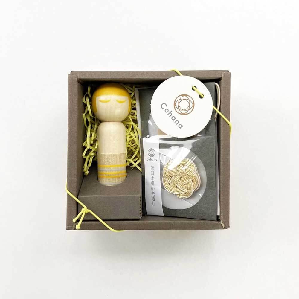 Cohana Japanese Yellow Kokeshi Doll Pincushion Set - Traditional Handmade Sewing Accessories for Needlework, Quilting & Crafting - Perfect Gift for Sewers & Collectors