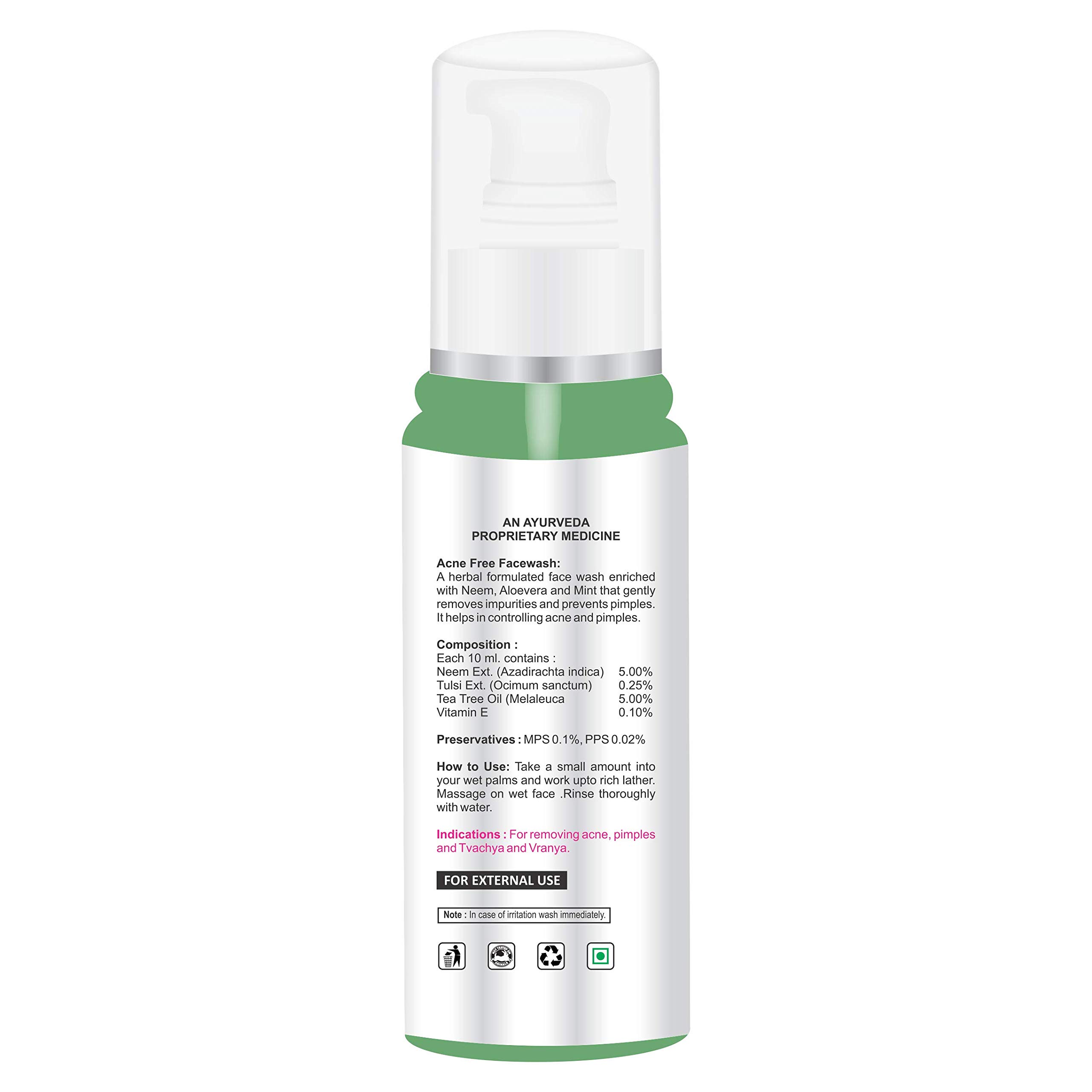 Neem Tulsi Tea Tree Oil Acne Face Wash for Clear Skin - 100ml Gentle Cleanser for Men & Women - Fights Breakouts & Blemishes - Perfect for Daily Skincare Routine & Acne-Prone Skin