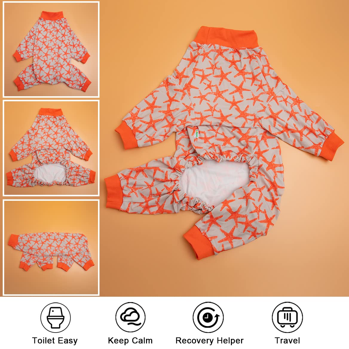 LovinPet Big Dog Pajamas - UV Protection & Anxiety Relief Onesie, Breathable Sea Friends Slub Salmon Print Dog Pjs for Large Dogs | Dog Surgery Recovery Suit, Comfortable Dog Sweater for Post-Op Care & Indoor Relaxation