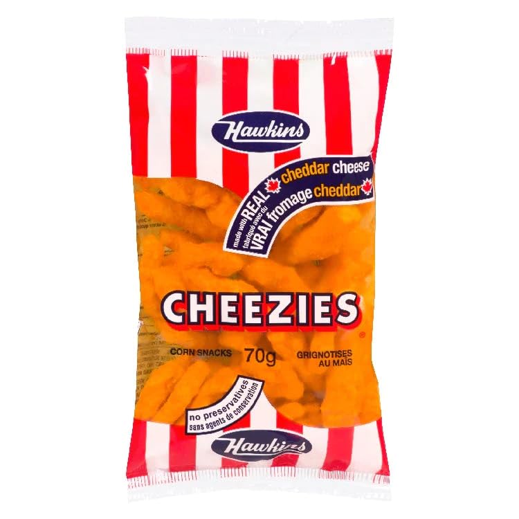 Authentic Hawkins Cheezies Corn Snacks - Real Cheddar Cheese Flavor, 70g/2.5oz (8-Pack) | Crunchy Canadian Cheese Puffs for Parties, Movie Nights & Snacking