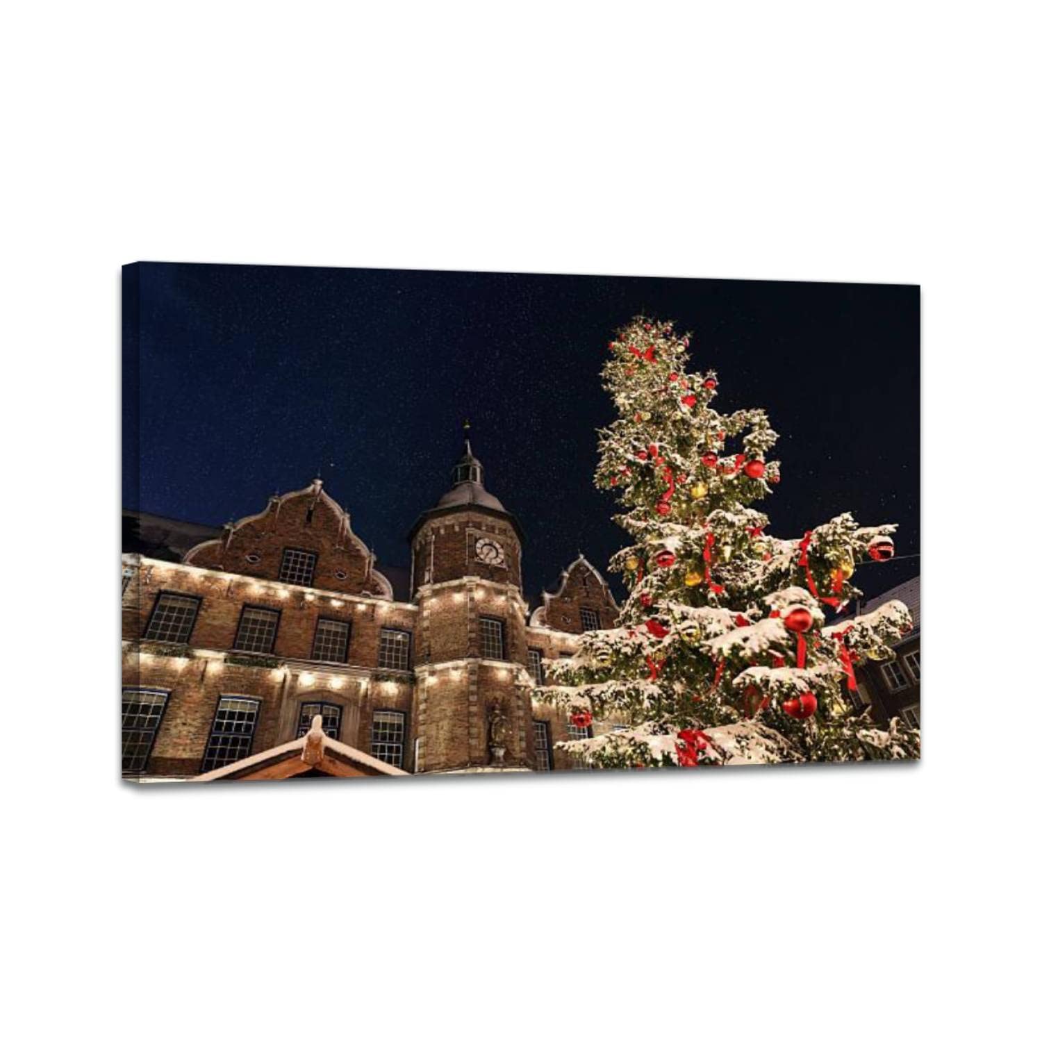 Christmas Market Dusseldorf Germany Wall Art Canvas Print - Modern Painting Poster for Living Room, Bedroom, Office Decor - Stretched & Framed 24x36 Inches - Perfect for Holiday Home Decoration & Gift Giving