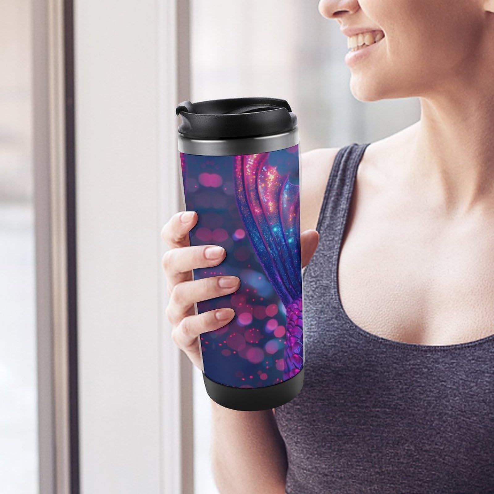 Mermaid Tail Print Stainless Steel Travel Mug - 20oz Insulated Tumbler for Coffee & Tea, Lightweight Leak-Proof Water Bottle - Perfect for Beach, Office & Outdoor Adventures