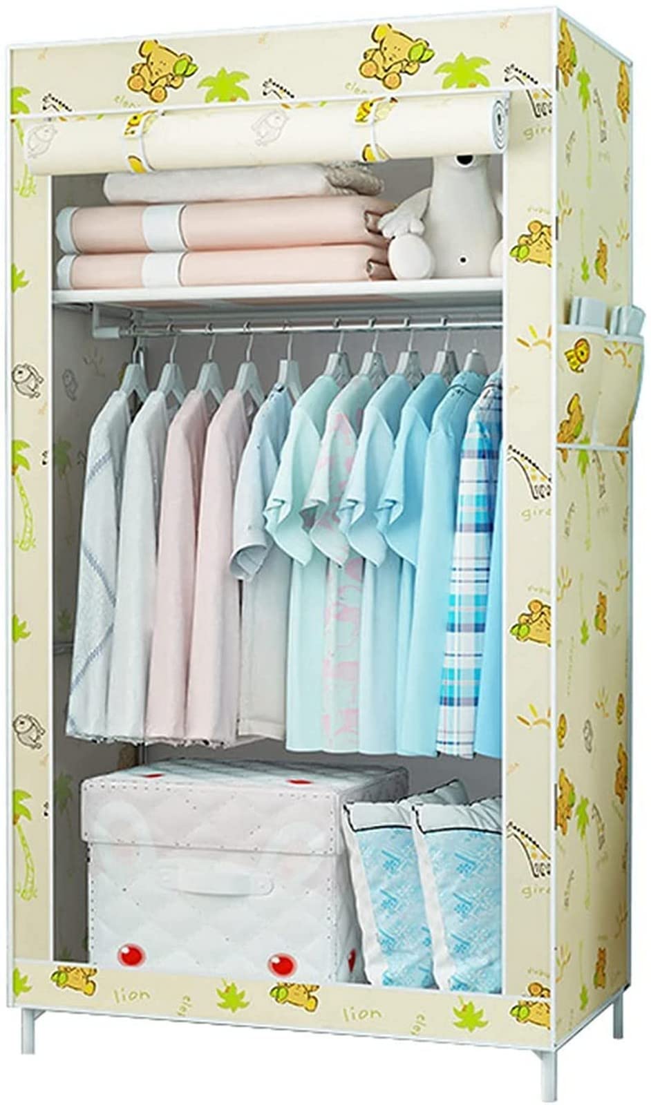 Portable Fabric Wardrobe Closet - Foldable Storage Organizer with Shelves & Hanging Space (155x43x70cm) for Bedroom, Dorm, Apartment - Space Saving Clothes Rack for Travel & Small Spaces