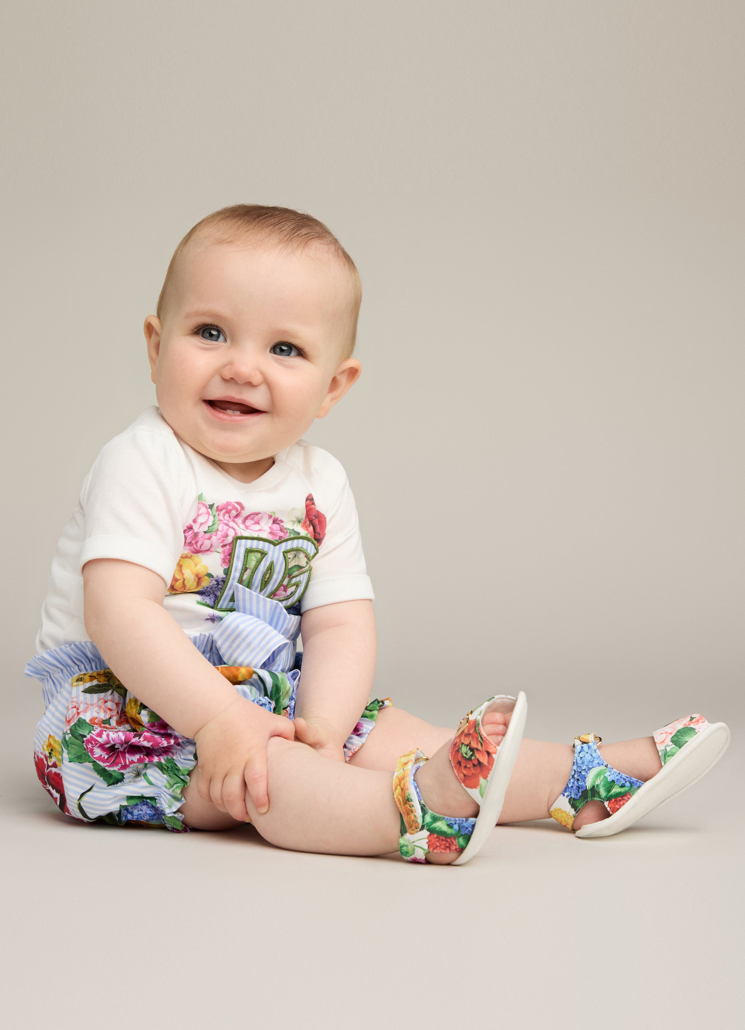 Baby Girls Floral Print Logo T-Shirt - White Cotton Tee for Toddlers | Perfect for Playdates, Birthday Parties & Family Photos