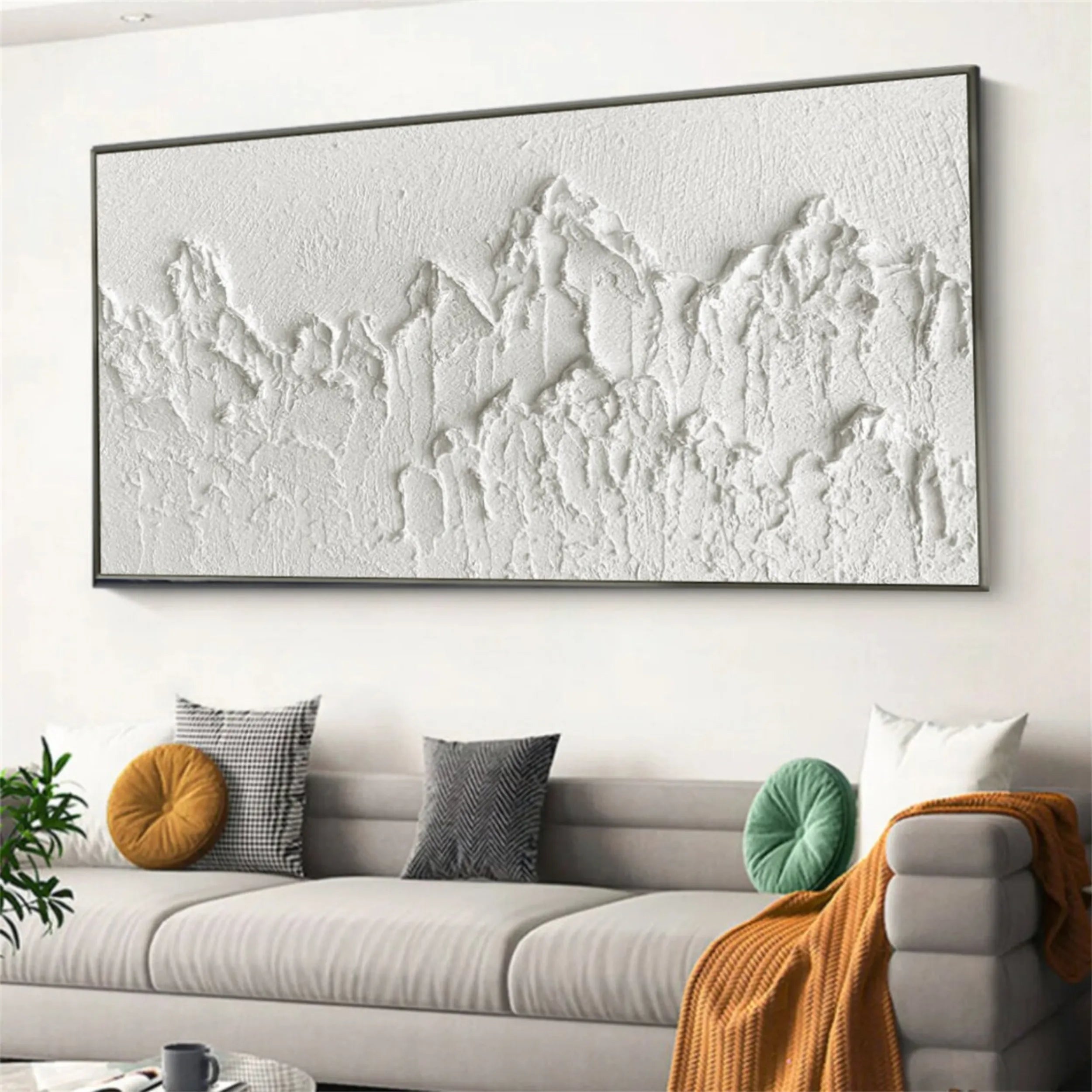 White Minimalist Textured Painting Canvas - Modern Abstract Wall Art for Living Room, Bedroom & Office Decor | Premium Quality #MM195