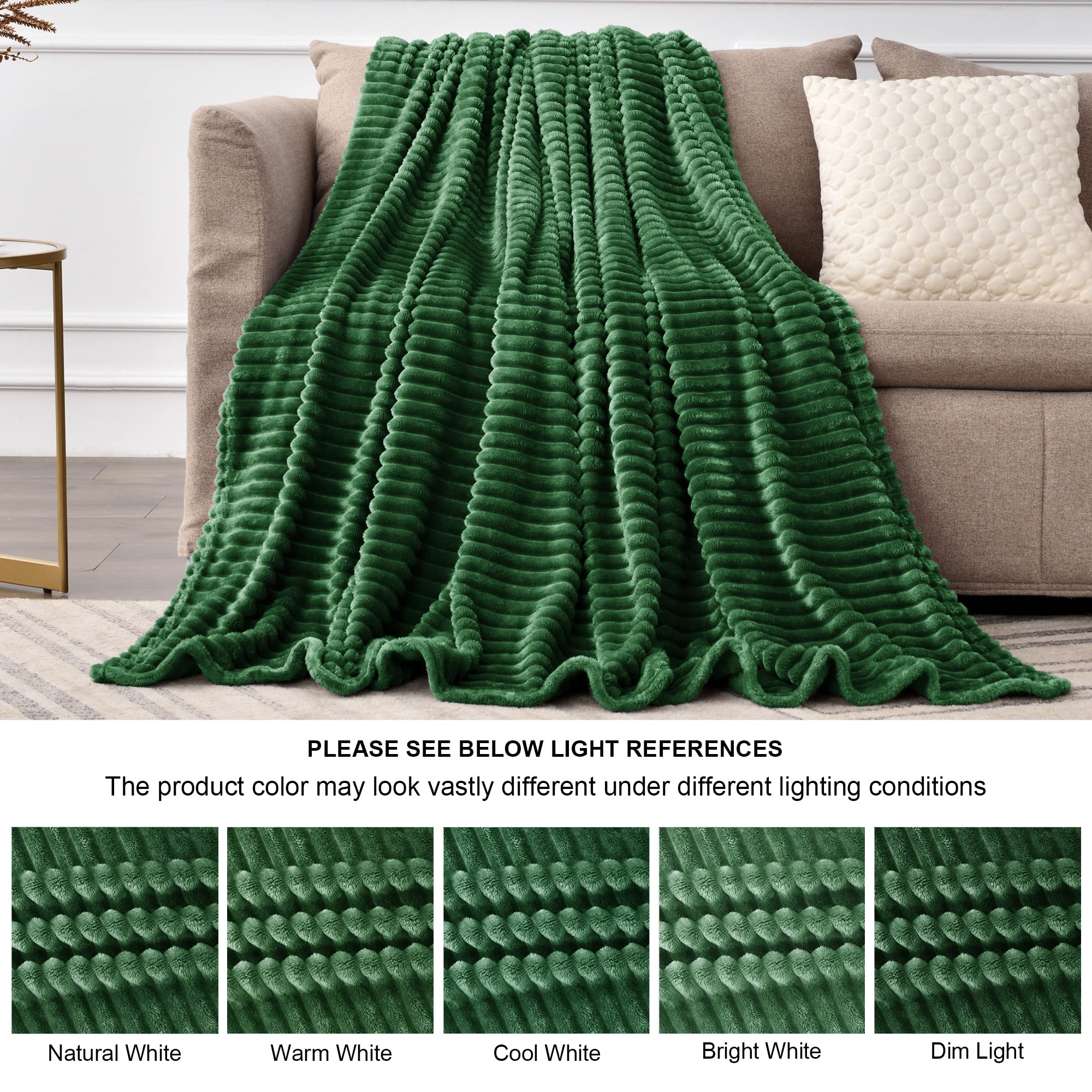 BEDELITE King Size Fleece Blanket - 3D Ribbed Jacquard Soft Warm Cozy Plush Throw Blanket for Bed, Couch, Sofa - Lightweight Fuzzy Decorative Blanket (Green, 108x90 inches) - Perfect for Winter Nights, Movie Time & Home Decor