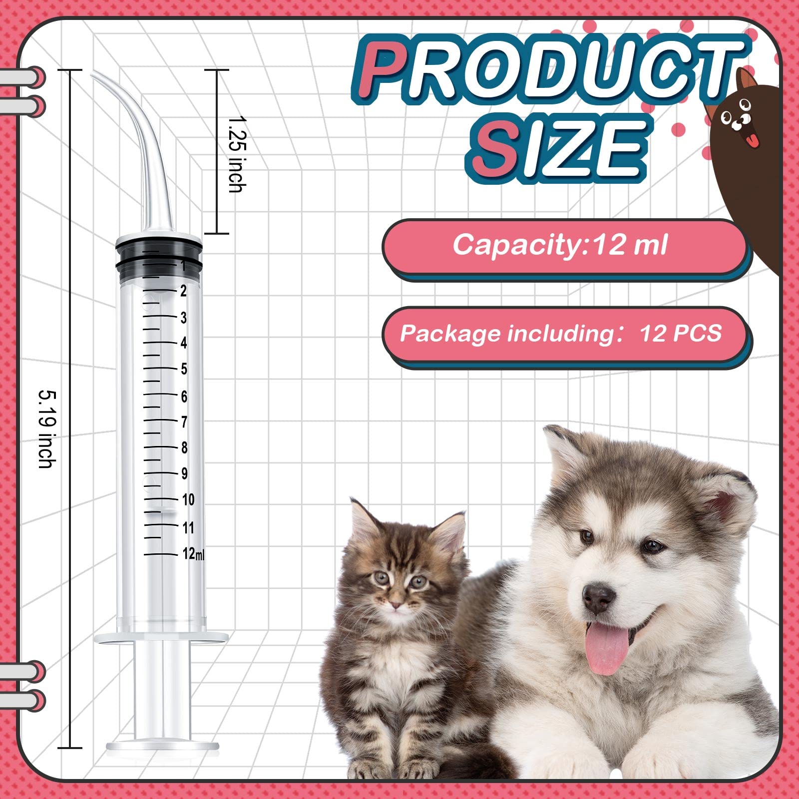 12 Pack 12ml Baby Bird Feeding Syringes - Small Pet Liquid Syringe Kit for Kittens, Puppies, Cats & Dogs - Essential Small Animal Breeding Supplies for Newborn Care & Hand Feeding