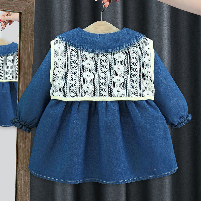 Baby Girl Autumn Long Sleeve Denim Dress with Wool Vest Set - Cute Outfit for Fall Photoshoots, Family Gatherings & Holiday Events