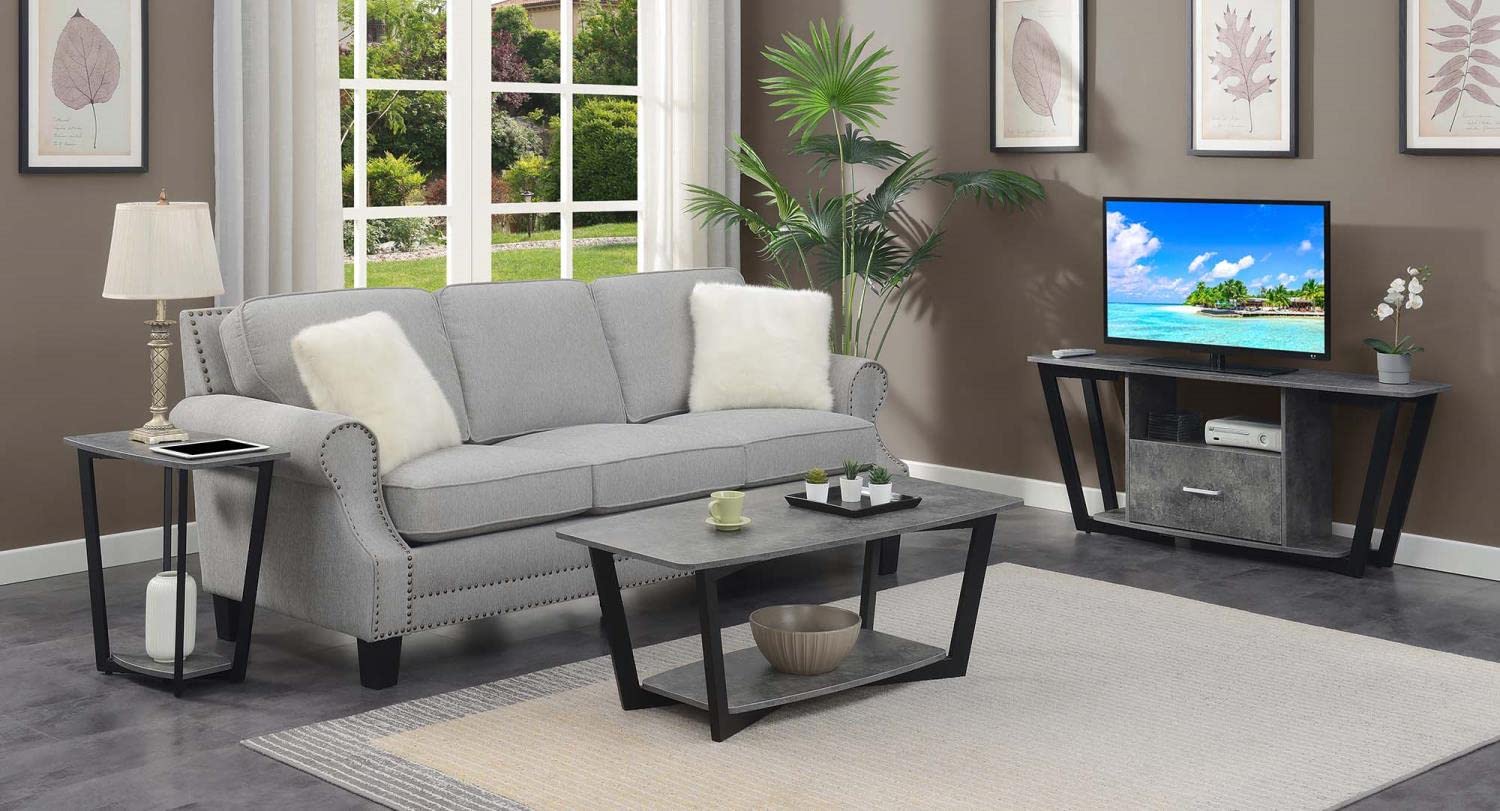 Convenience Concepts Graystone Coffee Table - Weathered Gray & Black Frame - Modern Living Room Furniture for Home Decor & Entertainment