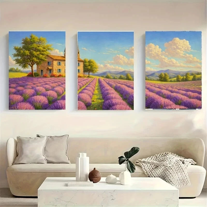 3pcs Stone House Metal Print Wall Art - Ready to Hang, Durable & Vibrant - Perfect for Living Room, Bedroom & Office Decor