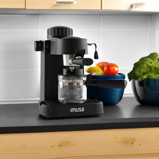 IMUSA USA GAU-18202 4 Cup Espresso & Cappuccino Maker, 120V Black - Perfect for Home Coffee Bars & Office Break Rooms