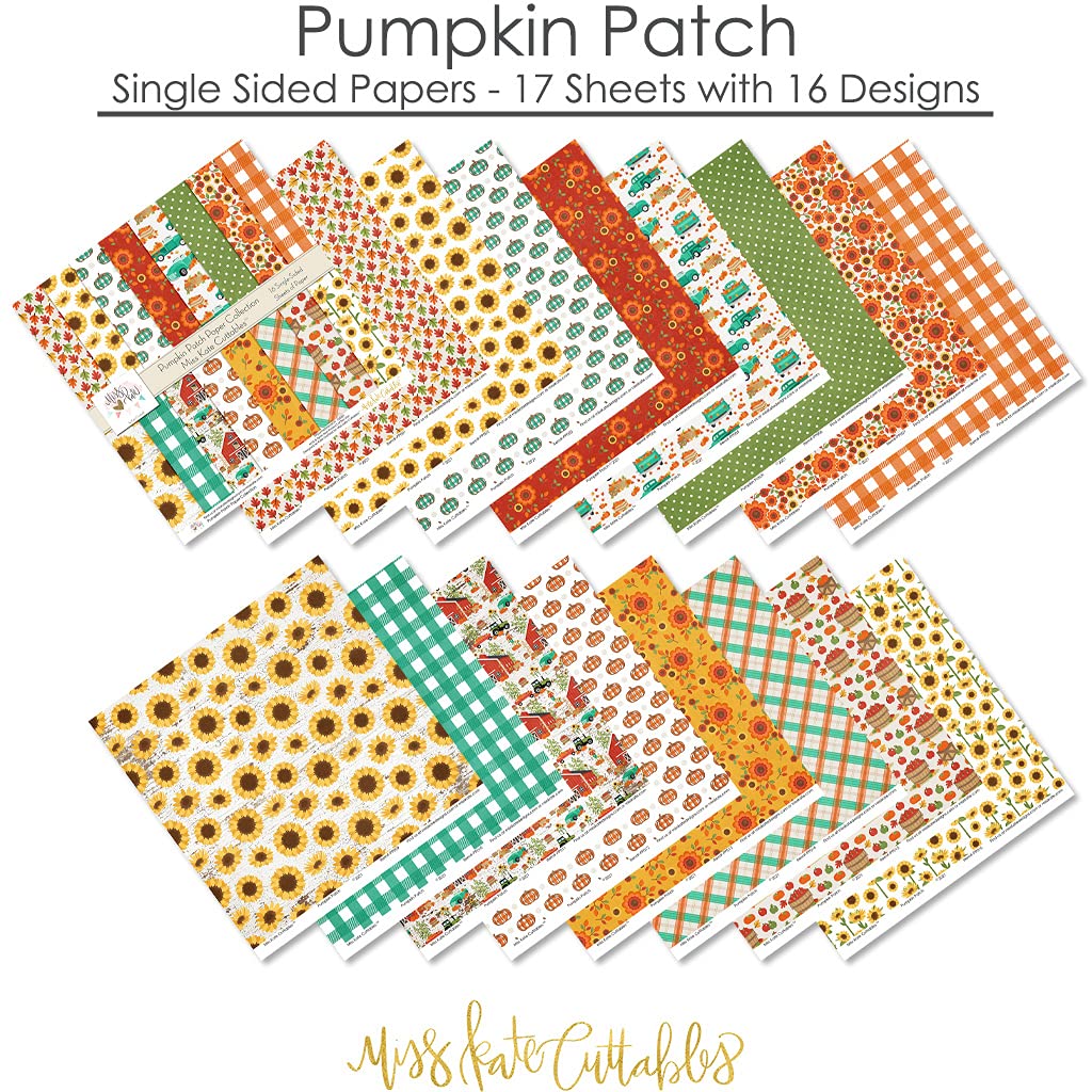 Premium Pumpkin Patch Pattern Paper Pack - 16 Single-Sided 12x12 Scrapbook Sheets for Fall, Thanksgiving & Halloween Crafts - Perfect for Card Making, DIY Decor, Photo Albums by Miss Kate Cuttables