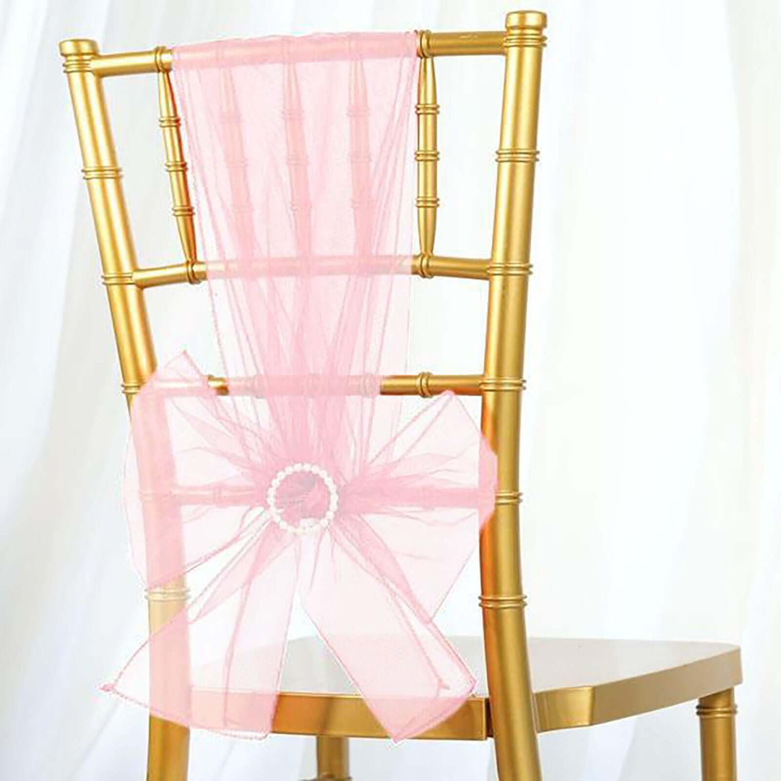 Efavormart 5-Piece Wholesale Sheer Organza Chair Sashes & Bows - Blush Pink Wedding Chair Decorations for Banquets, Bridal Showers & Party Decor