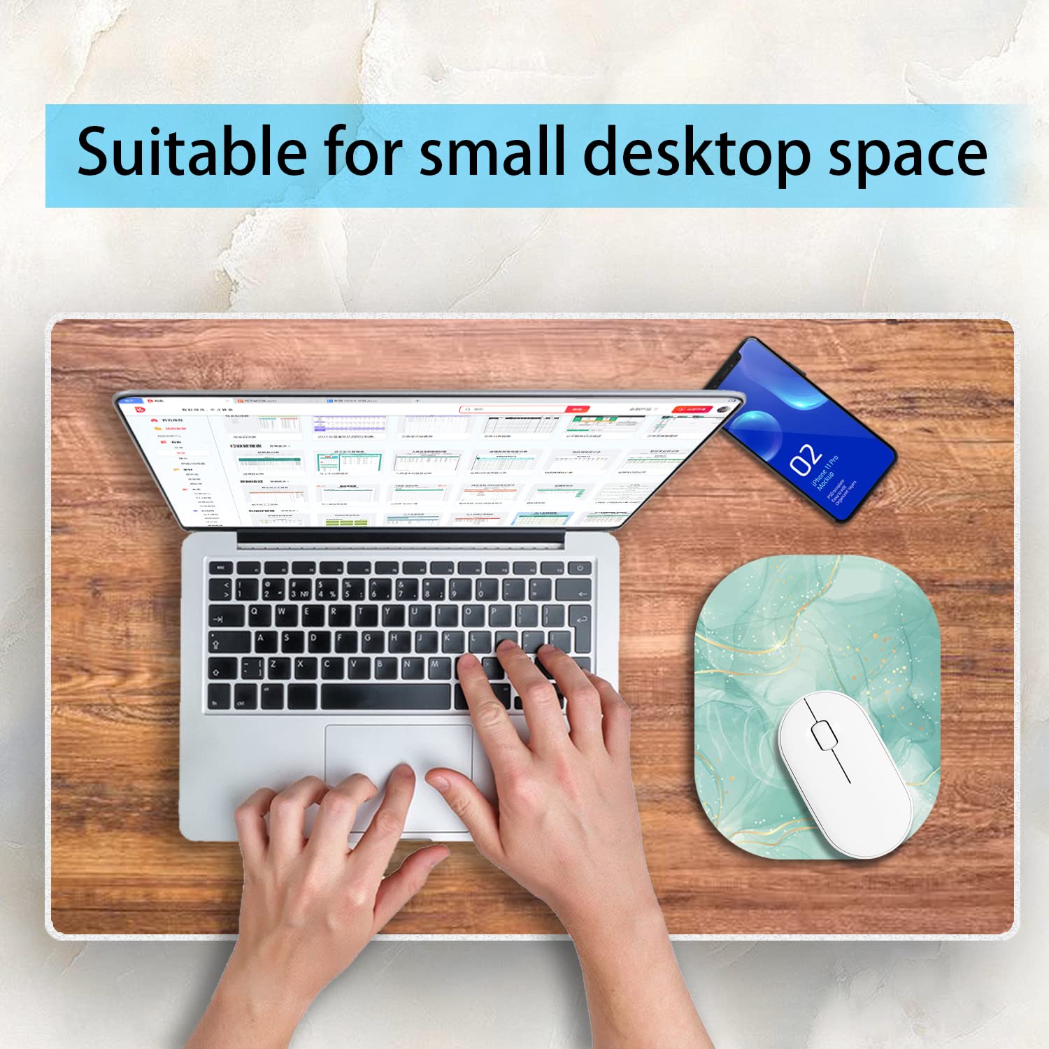 6x7 Inch Small Mouse Pad for Laptop - Non-Slip Rubber Base Waterproof Mouse Mat - Mini Wireless Mouse Pad for Home Office & Travel - Light Green Marble Design - Perfect for Desktops, Laptops & Workspaces