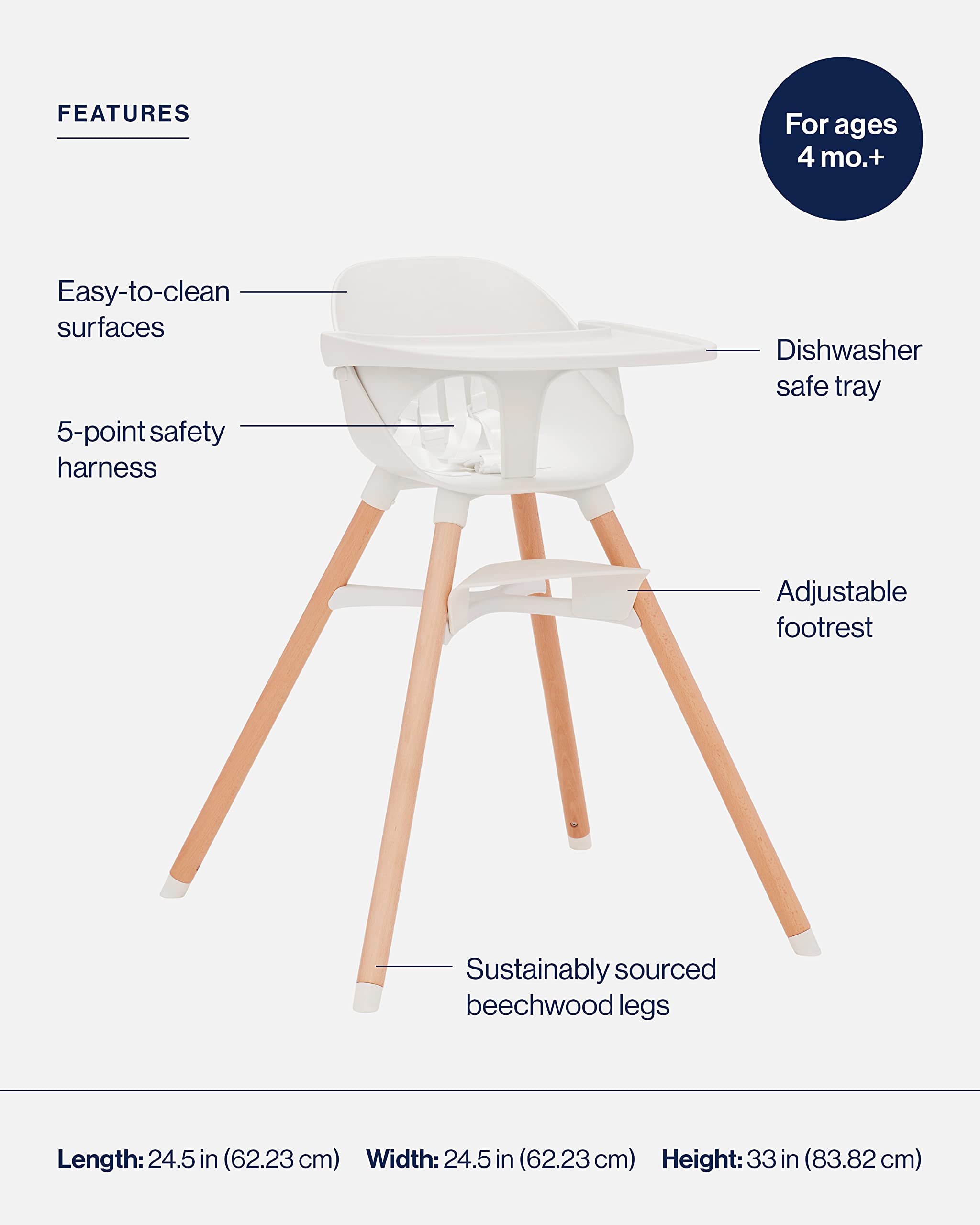 Lalo 3-in-1 Convertible Wooden High Chair for Babies & Toddlers | Adjustable Footrest, Dishwasher Safe Tray | Coconut Finish | Perfect for Dining, Weaning & Playtime