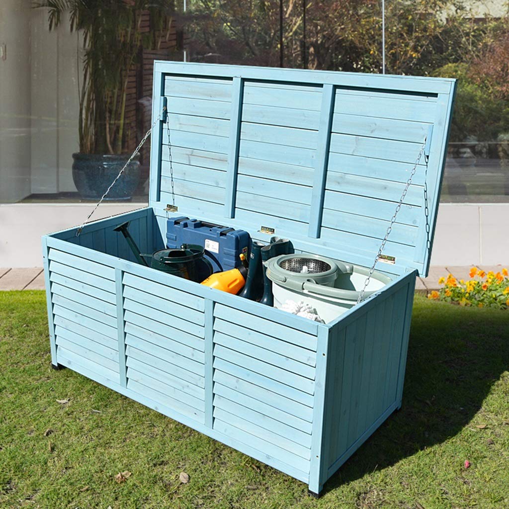 Premium Solid Wood Outdoor Storage Cabinet - Waterproof Garden Tools Organizer, Shoe Bench & Courtyard Shed (132×66×60.5cm, Blue) - Perfect for Patio, Backyard & Garage Organization