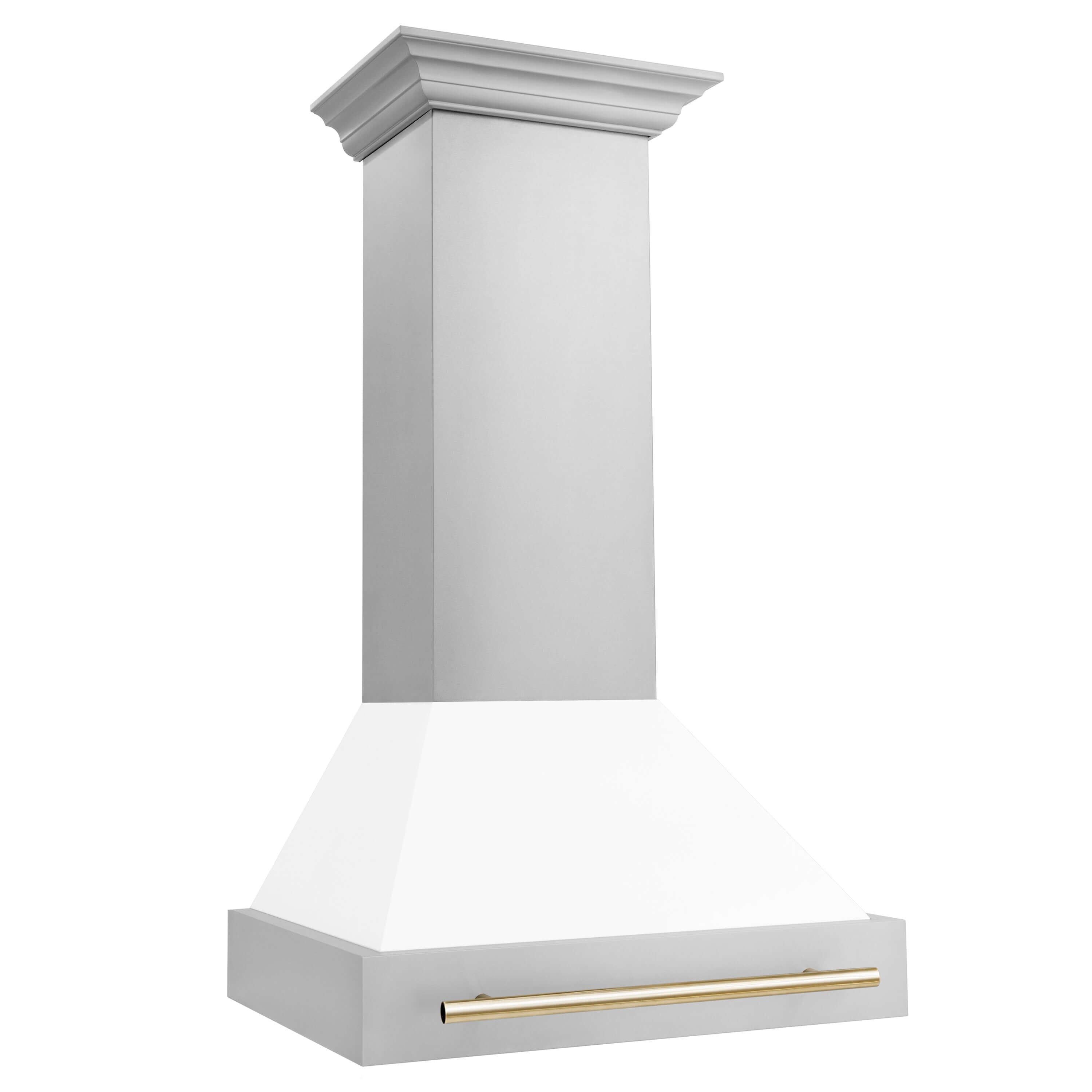 ZLINE Autograph Edition 30-inch Stainless Steel Dual Fuel Range with White Matte Door & Range Hood - Polished Gold Accents (2AKP RAWMRH30 G) | Professional Kitchen Package for Home Chefs & Modern Cooking Enthusiasts