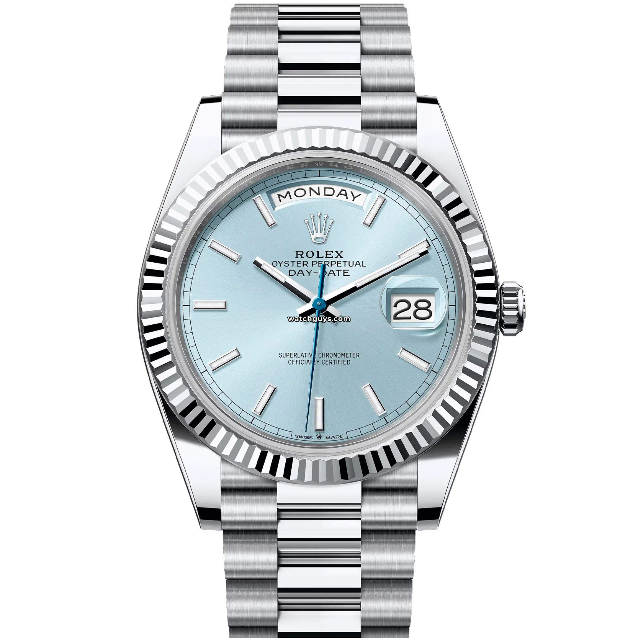 Rolex Day-Date 228236 Platinum Men's Watch with Ice Blue Dial - Luxury Dress Watch for Business & Formal Occasions