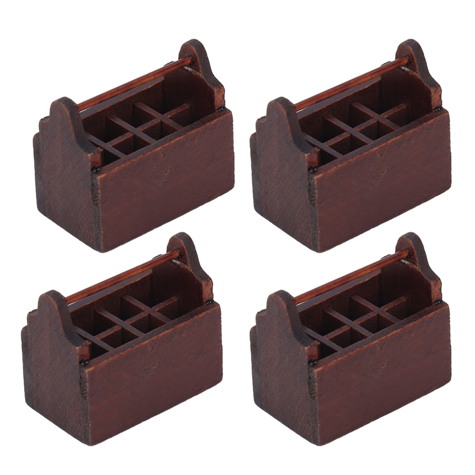 4-Piece Miniature Pine Toolbox Set for Dollhouse - 4 x 2.5 x 3.5cm Retro Simulation Tools - Perfect for DIY Dollhouse Decor, Miniature Crafts & Vintage Home Decoration