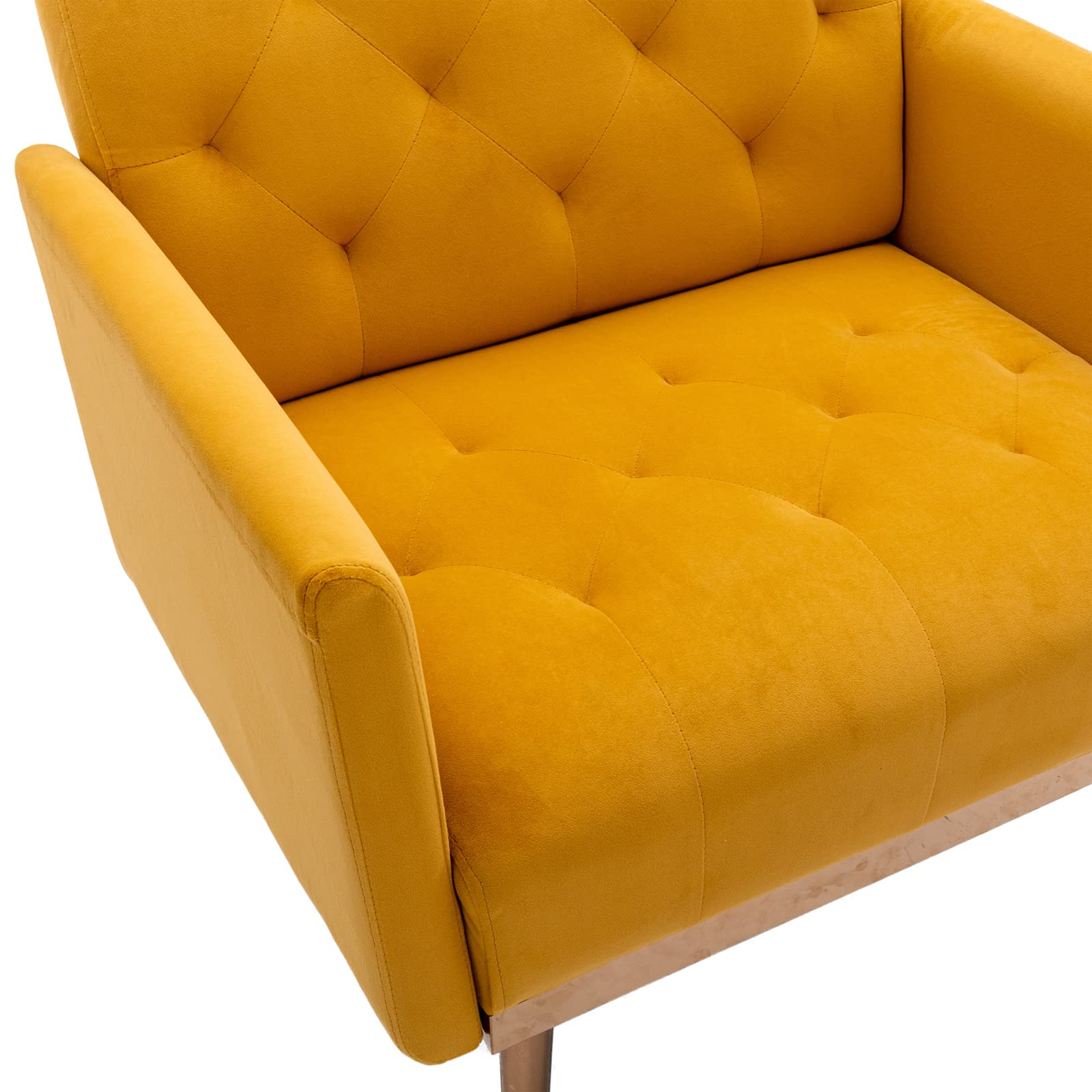 Modern Velvet Accent Chair with Gold Metal Feet - Comfortable Single Sofa for Living Room, Bedroom & Office - Space-Saving TV Armchair - Perfect for Small Spaces, Coffee Shops & Home Decor (Yellow)