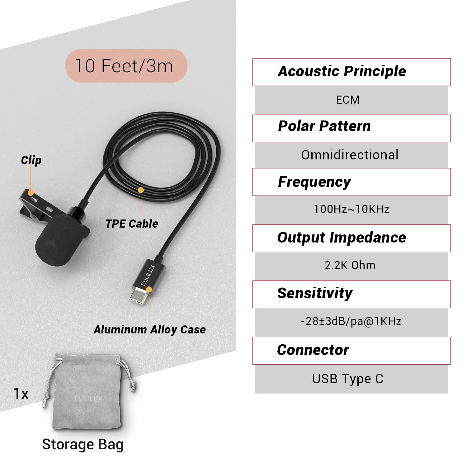 Cubilux USB C Microphone - Type C Lavalier Lapel Clip Mic for Samsung Galaxy S25/S24/S23/S22 Ultra, Tab S10/S9/S8/S7, iPhone 16/15 Pro Max, iPad Pro 13/12.9/11, Pixel 9/8/7/6 Pro - 10ft Cable - Perfect for Podcasting, Video Recording & Online Meetings