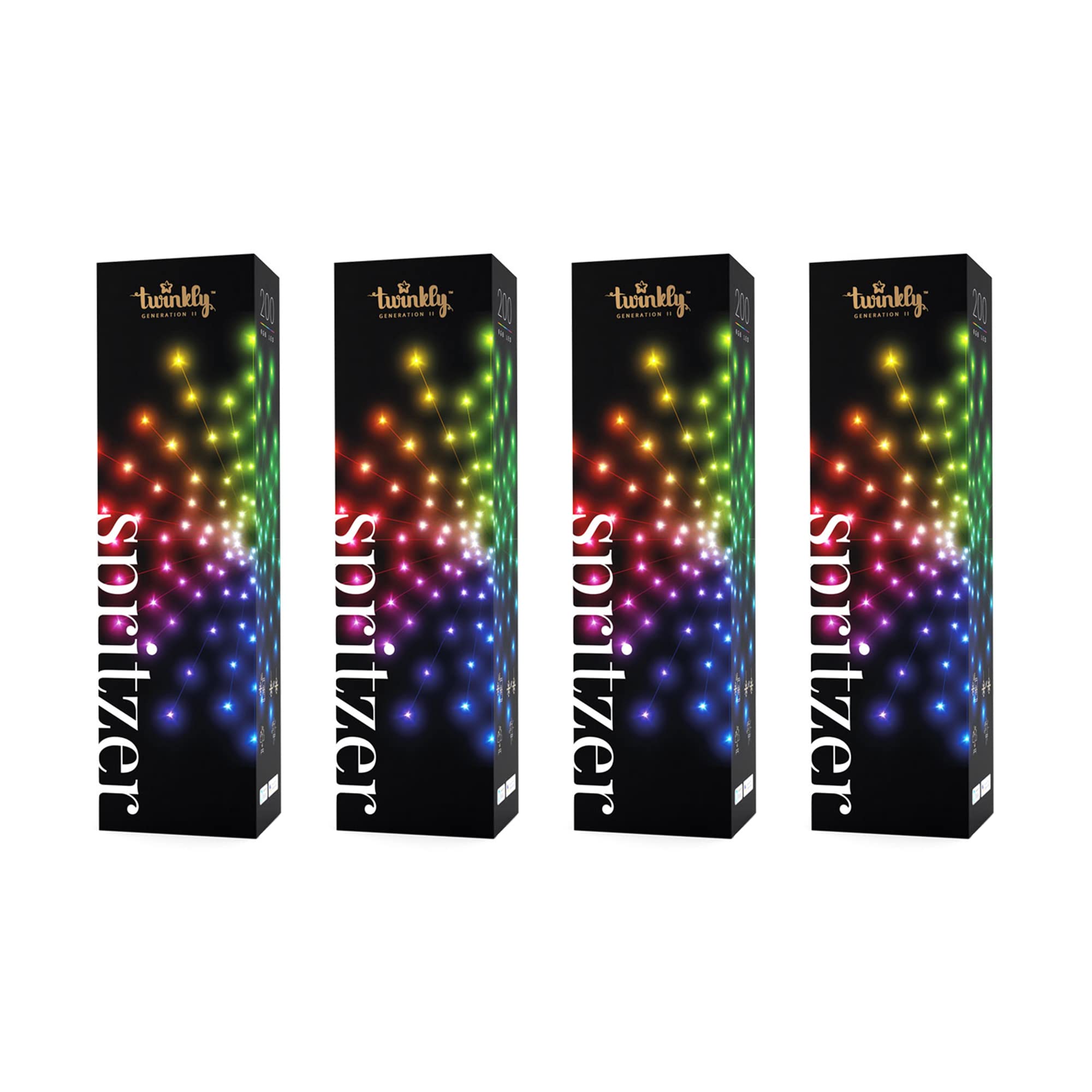Twinkly Smart Decoration 200 RGB LED Multicolor Indoor & Outdoor App Controlled Holiday String Lights - 4 Pack for Christmas Tree, Patio, Garden & Party Decorations