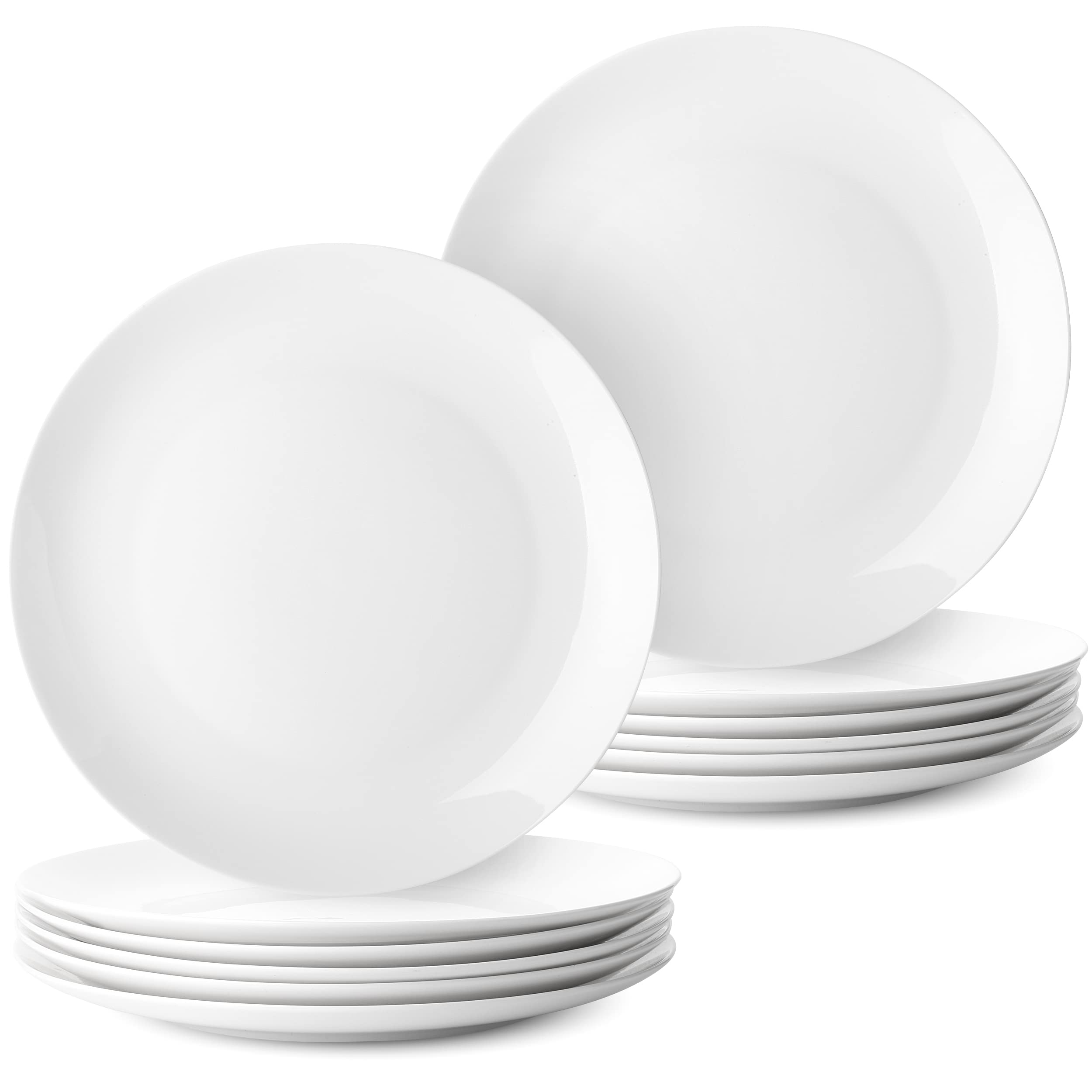 BTaT- 12-Pack 10.5 Inch White Porcelain Dinner Plates Set - Bulk Restaurant Dishes for Fine Dining, Catering & Home Entertaining