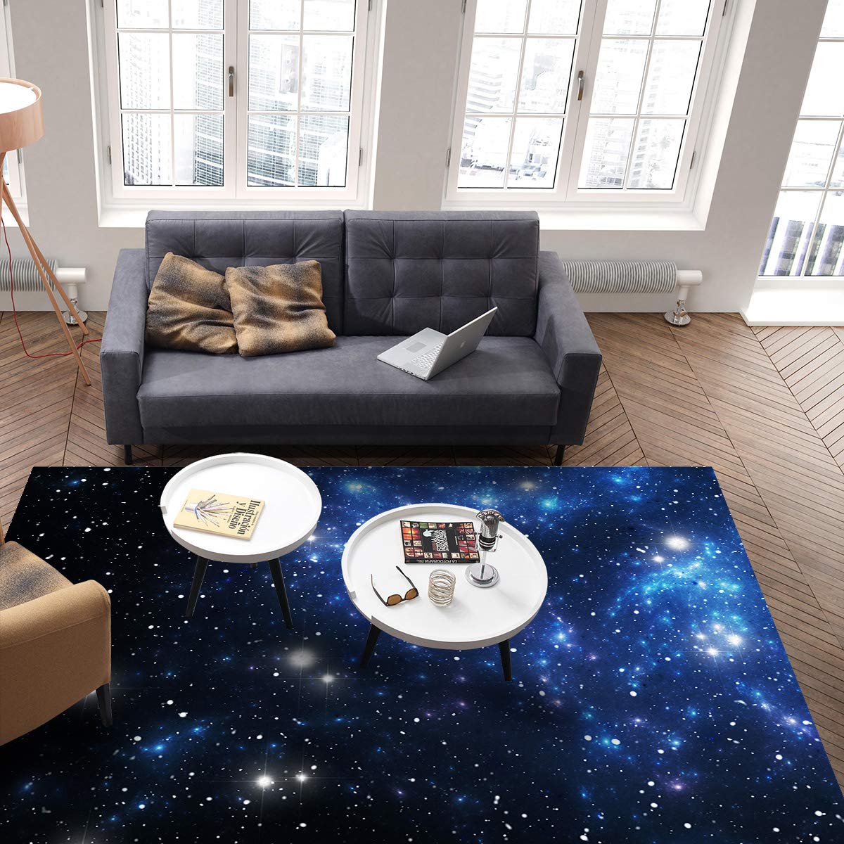 4' x 6' Constellation Area Rug - Outer Space Star Nebula Astronomy Theme Kids Nursery Carpet | Non-Slip Modern Floor Mat for Bedroom, Kitchen & Playroom Decor
