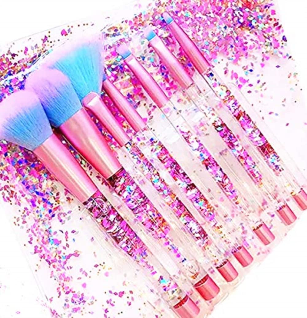 Unicorn Fan Makeup Brush Set - Crystal Sparkles Blue Blush Powder Fan, Lip, Eyeshadow & Eyebrow Brush Kit | Perfect for Professional Makeup, Cosplay & Gift Giving