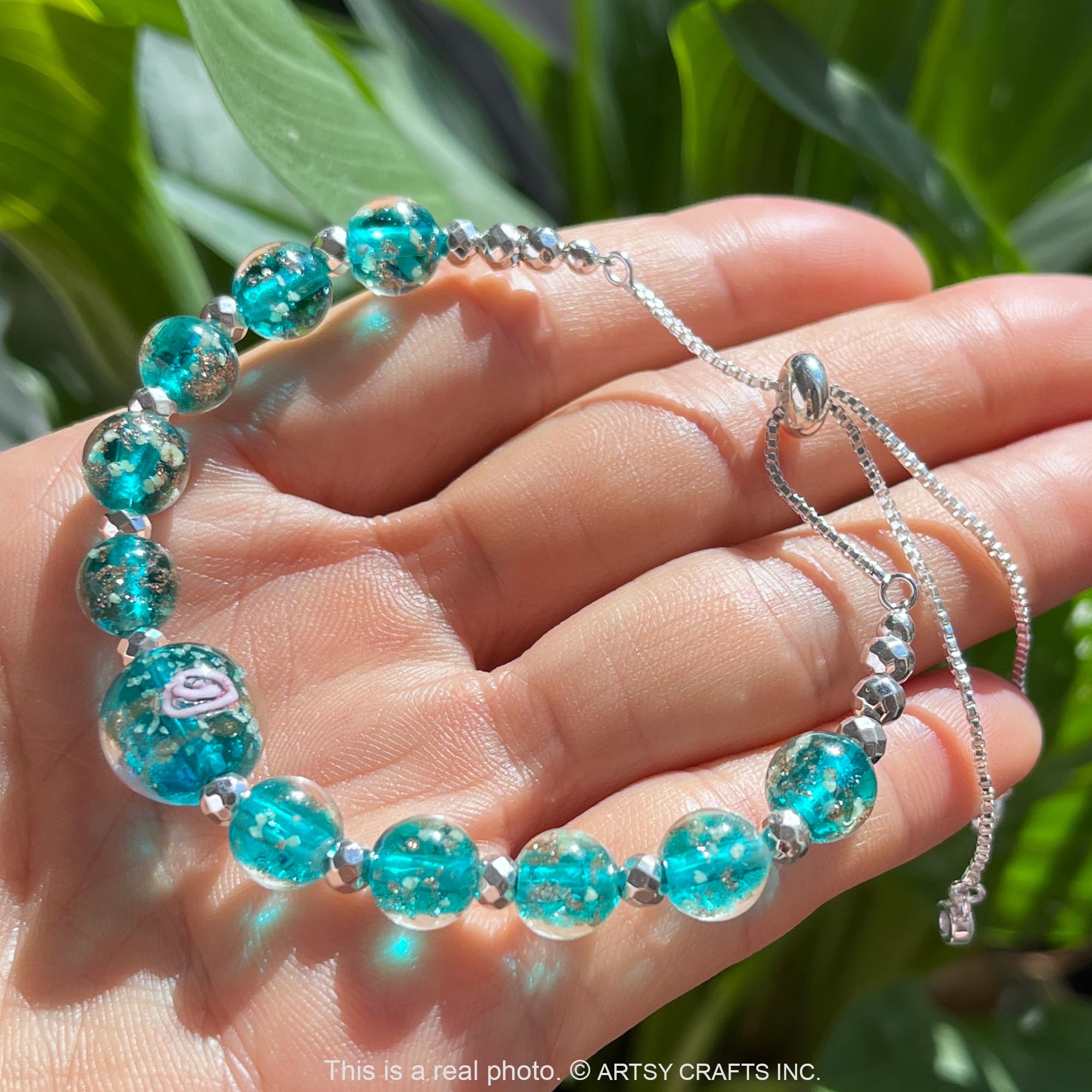 Glow in The Dark Firefly Beads Bracelet & Necklace Set - Murano Glass Beads Crystal Birthstone Jewelry with Adjustable Slider Chain | Handmade Luminous Glass Beads for Women, Girls | Perfect for Night Parties, Rave Events & Gift Giving