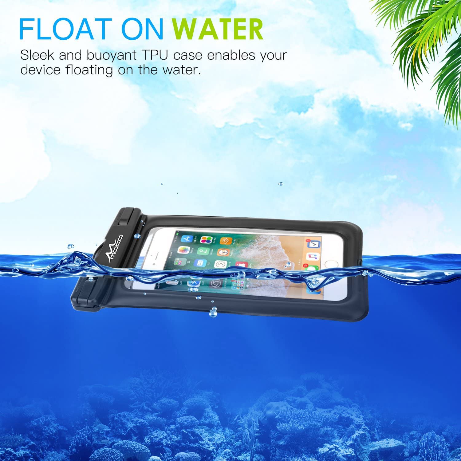 MoKo Waterproof Phone Pouch - Floating Dry Bag Case with Adjustable Lanyard & Armband for iPhone 14/13/12/11 Pro Max/X/Xr/Xs/8/7/SE 3, Samsung S21/S10/S9/S8 (Black) - Perfect for Swimming, Beach, Boating & Water Sports